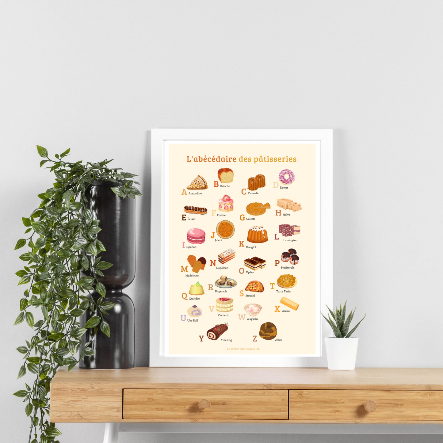 Affiche pâtisserie - ABC des pâtisseries en français - décoration pour boulangerie pâtisserie par Les Petits PDF - Le Temps des Paillettes