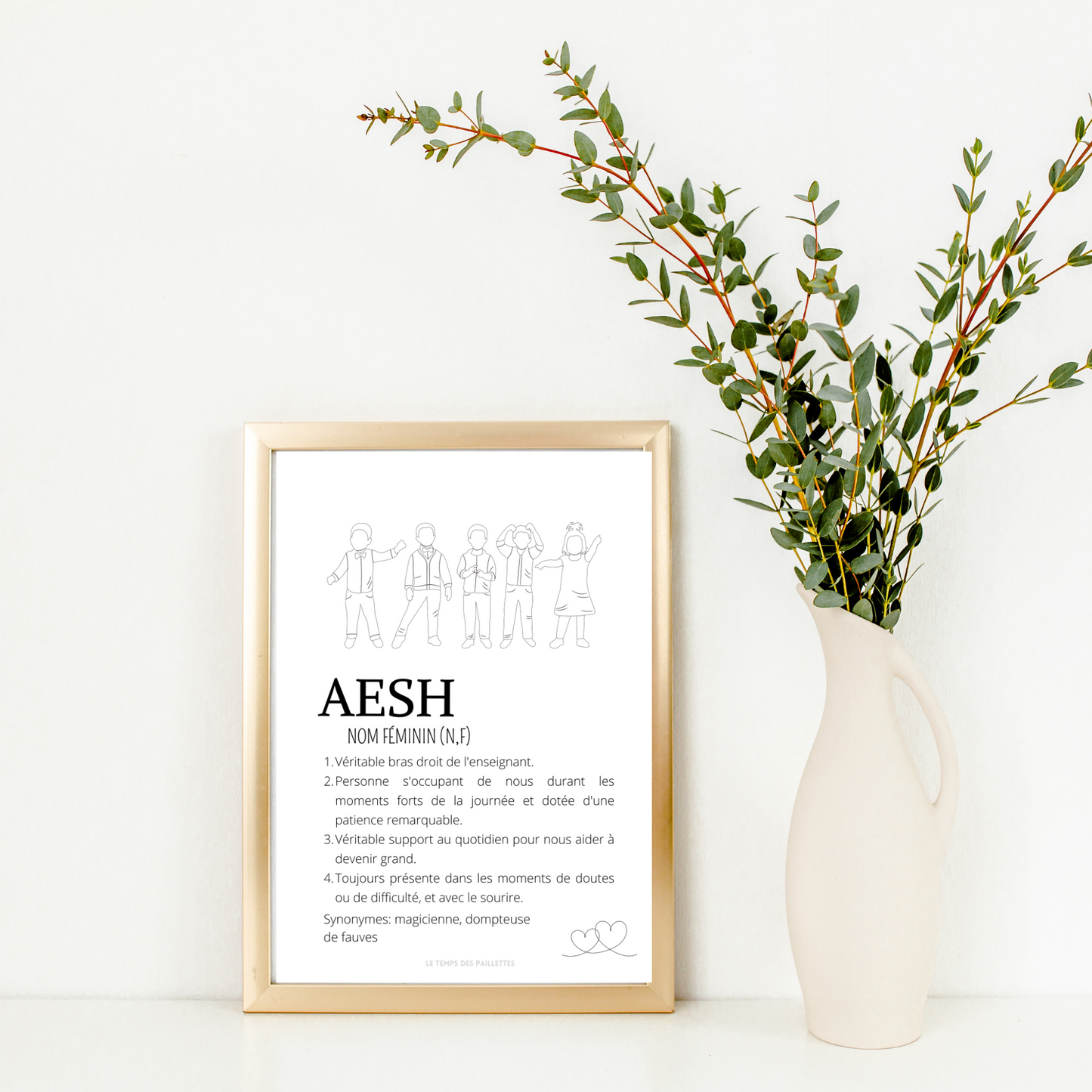 Affiche définition AESH personnalisée - cadeau AESH personnalisée - cadre AESH par Le Temps des Paillettes - Le Temps des Paillettes