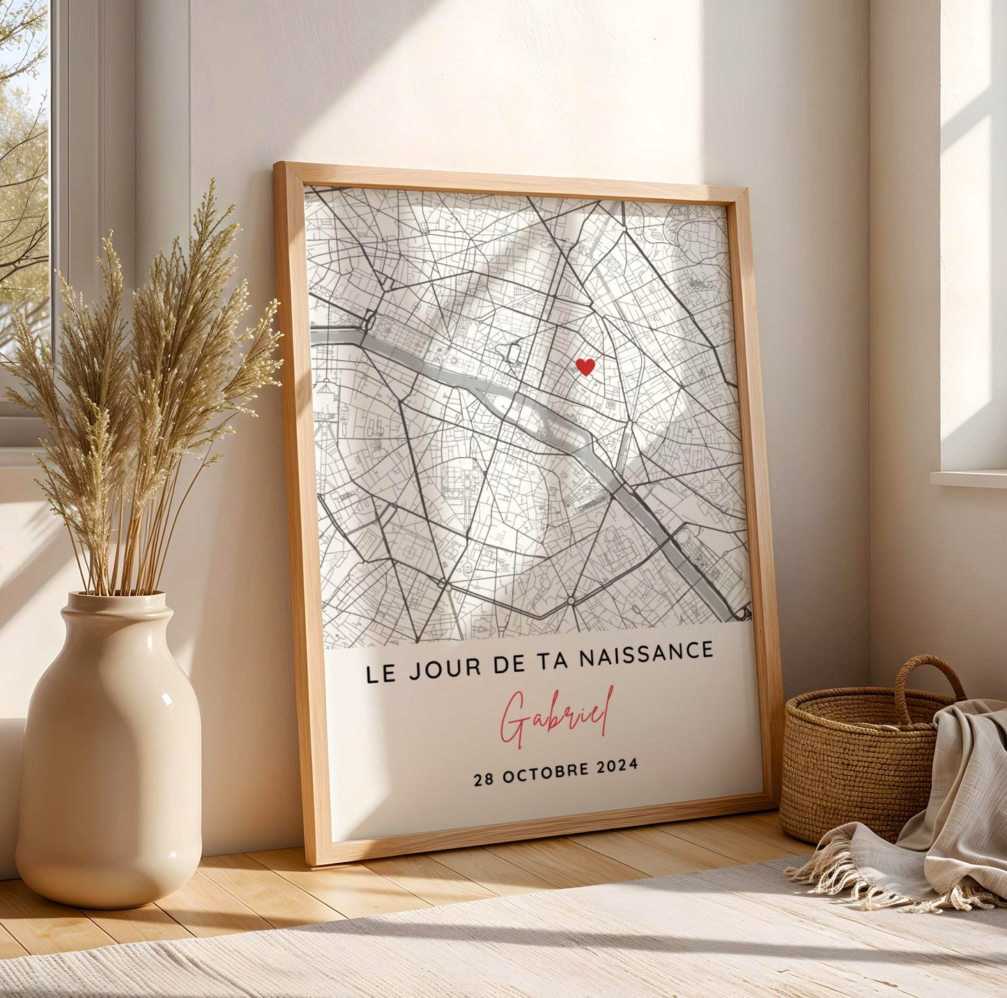 Affiche personnalisée jour de ta naissance avec carte de ville – Date de naissance unique – Poster souvenir naissance – Cadeau bébé