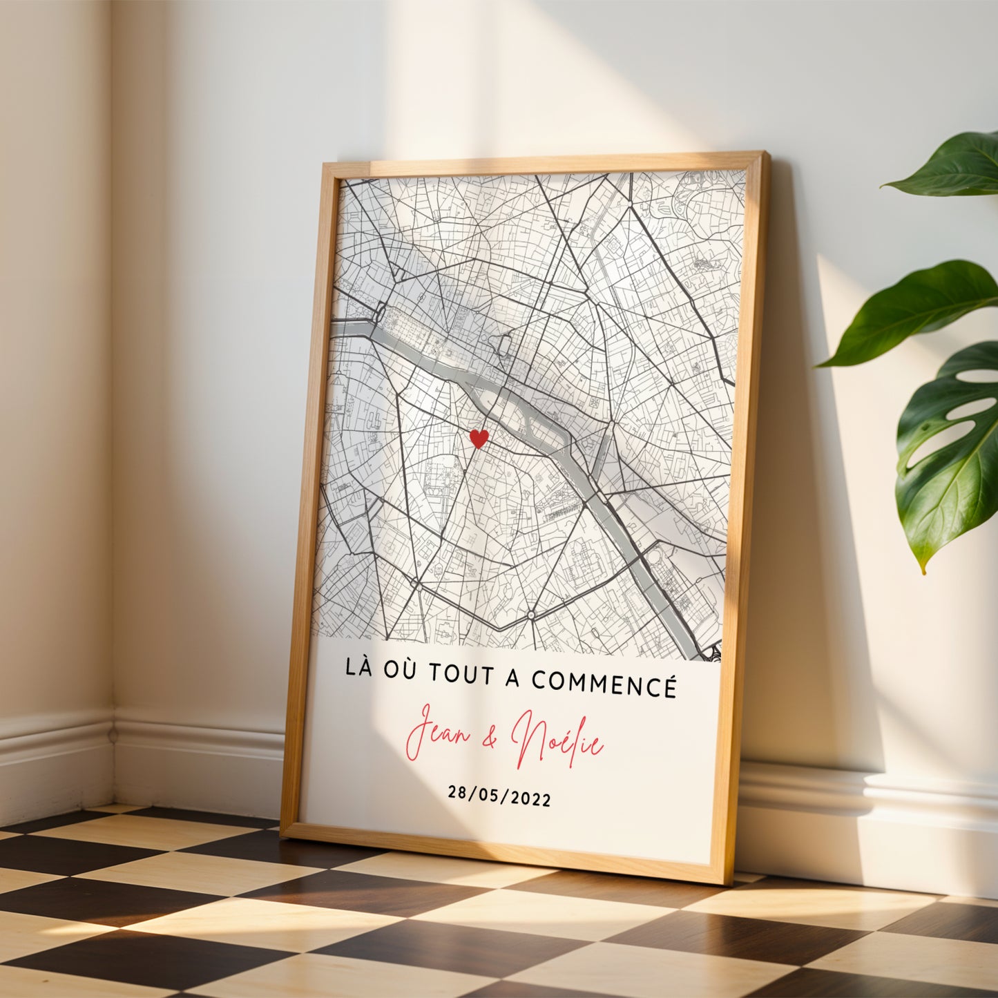 Affiche couple personnalisée avec lieu de rencontre - Affiche carte GPS pour couple