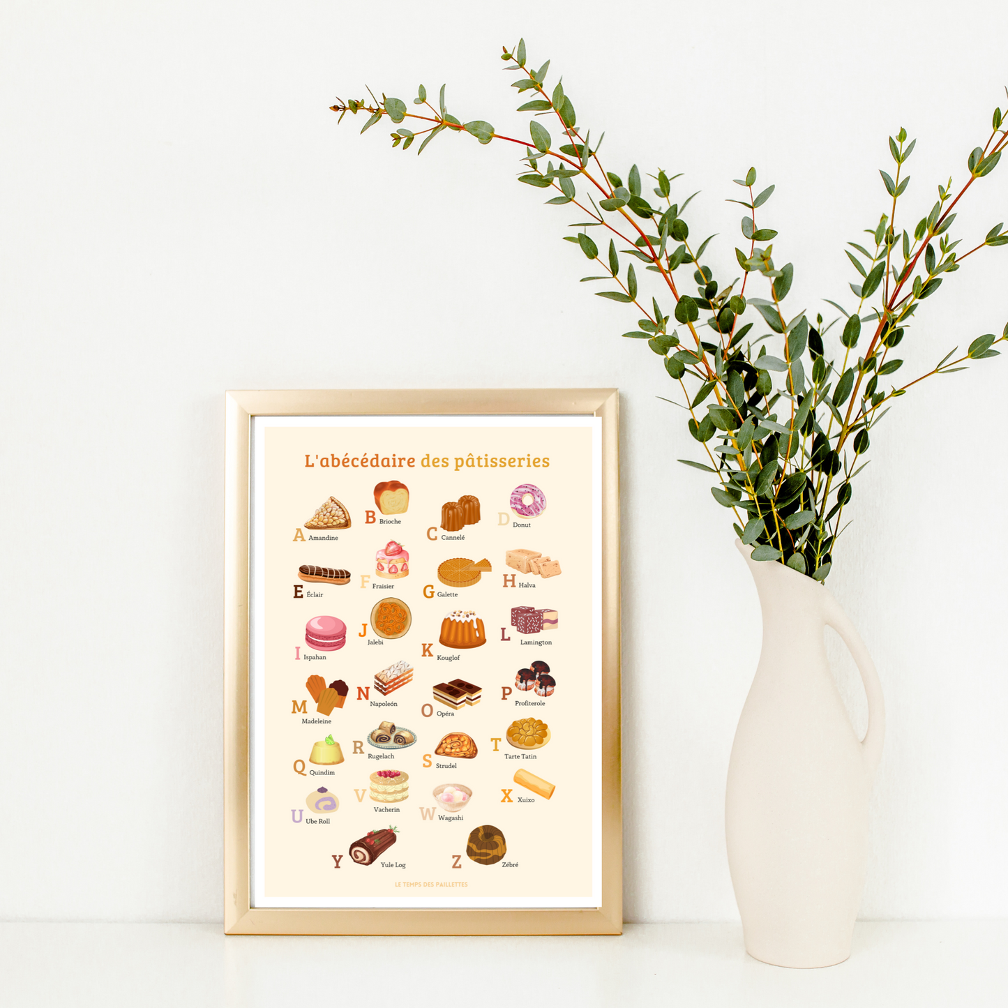 Affiche pâtisserie - ABC des pâtisseries en français - décoration pour boulangerie pâtisserie par Les Petits PDF - Le Temps des Paillettes
