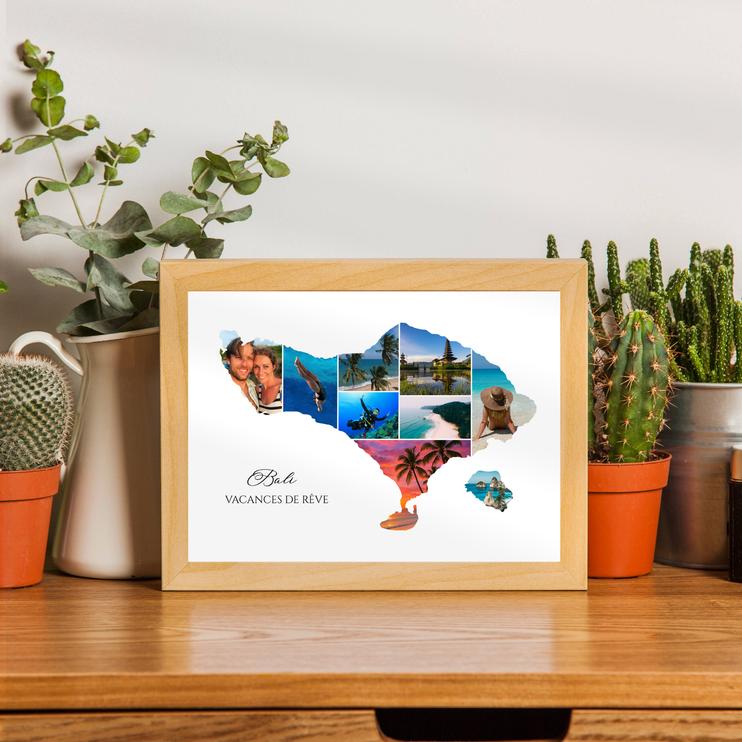 Affiche personnalisée Bali souvenirs vacances Indonésie collage photos