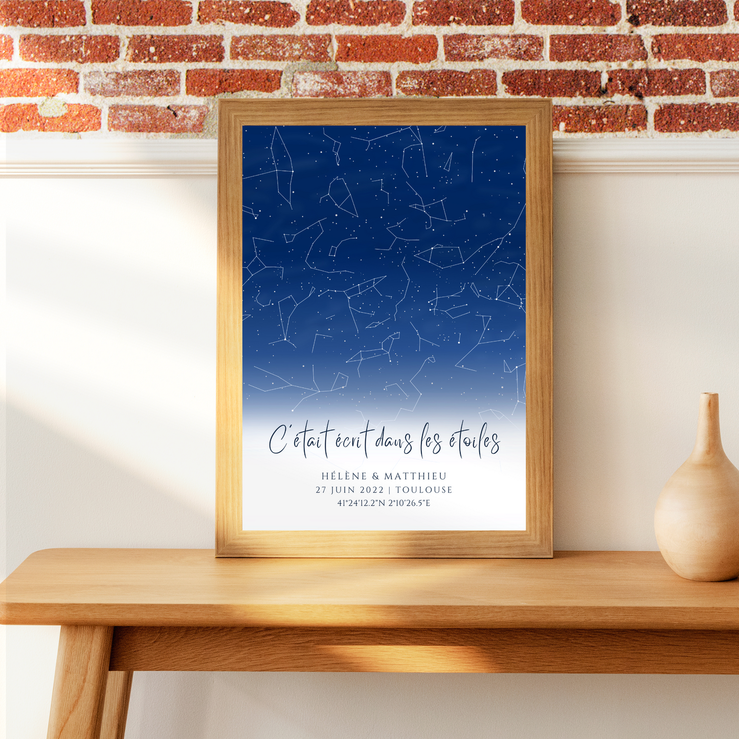 Affiche carte des étoiles personnalisée bleue - cadeau constellation pour couple - Cadeau rencontre - décoration personnalisée