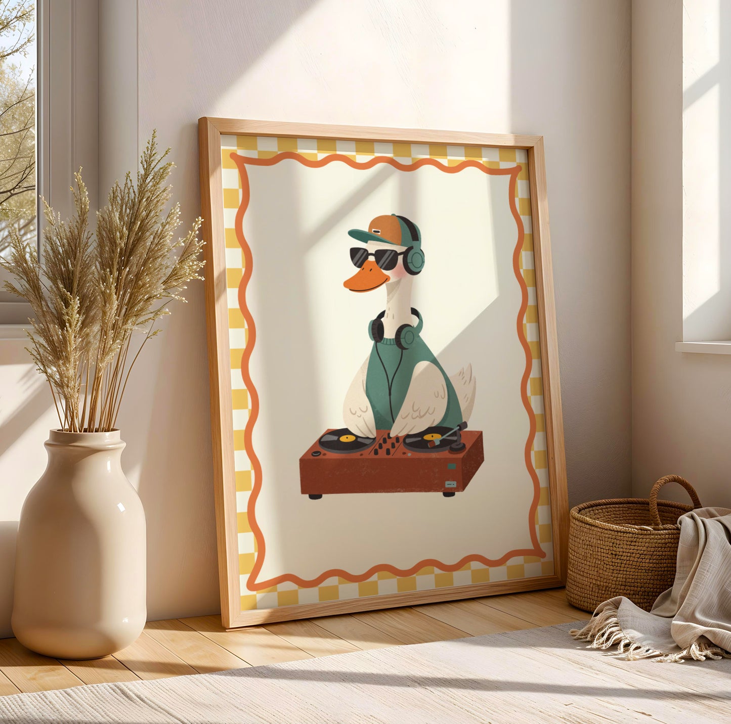 Affiche Oie DJ - Décoration Chambre Enfant Musique, Poster Animaux Coloré, Tableau Bébé Fun, Cadeau Naissance et Anniversaire