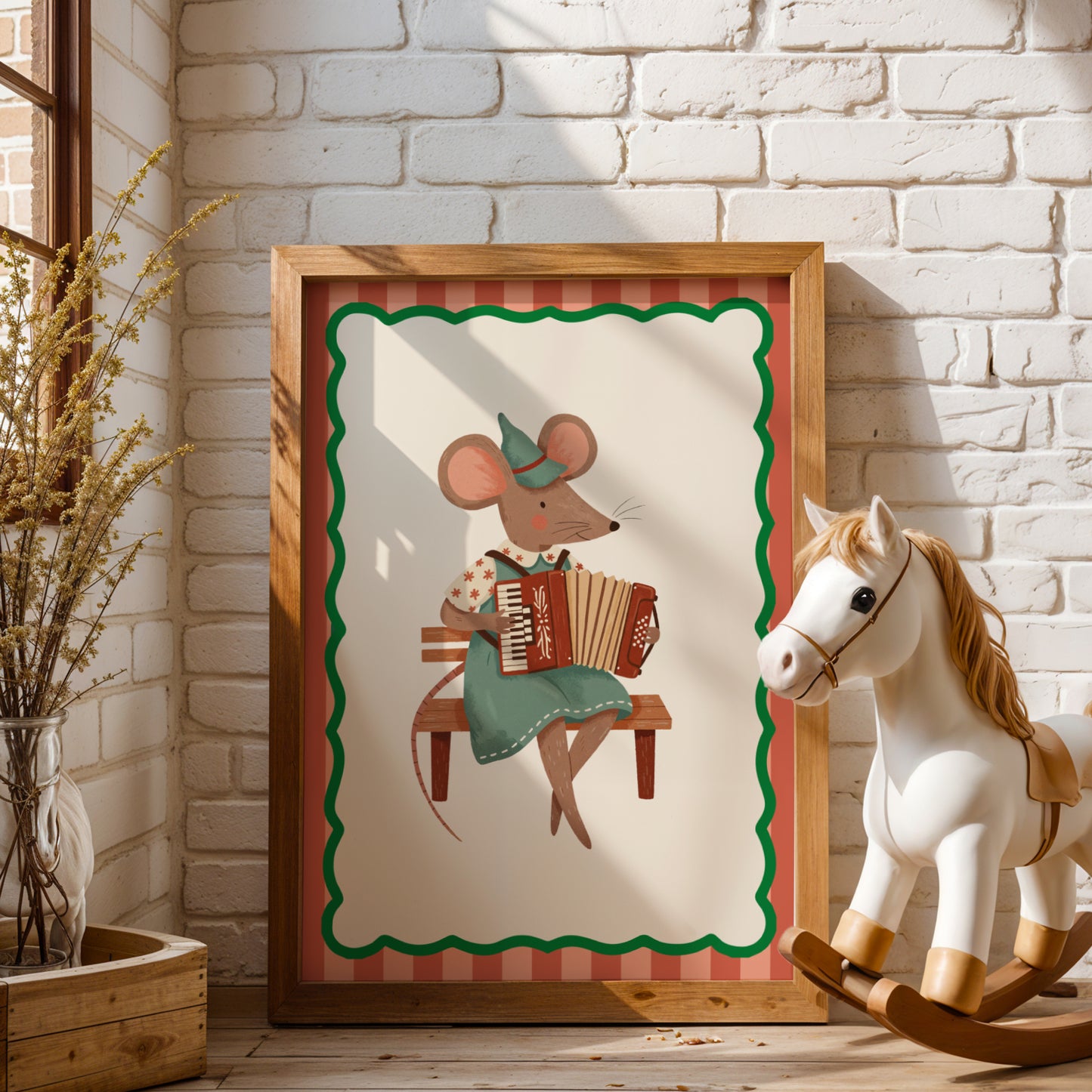 Affiche Souris Accordéon - Décoration Chambre Enfant Musique, Poster Animaux Rigolos, Cadeau Naissance Coloré, Illustration Dopamine Decor