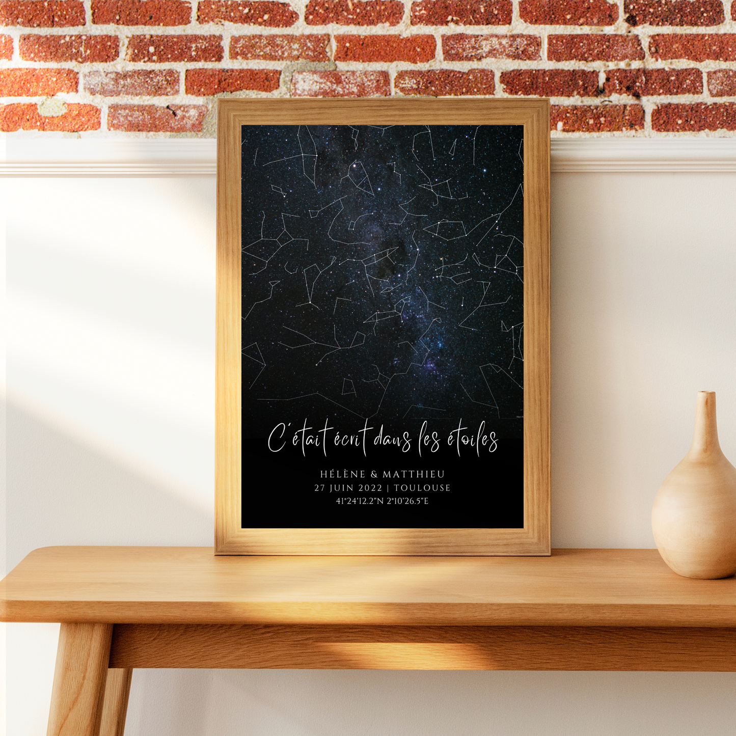 Affiche carte des étoiles personnalisée bleue - cadeau constellation pour couple - Cadeau rencontre - décoration personnalisée