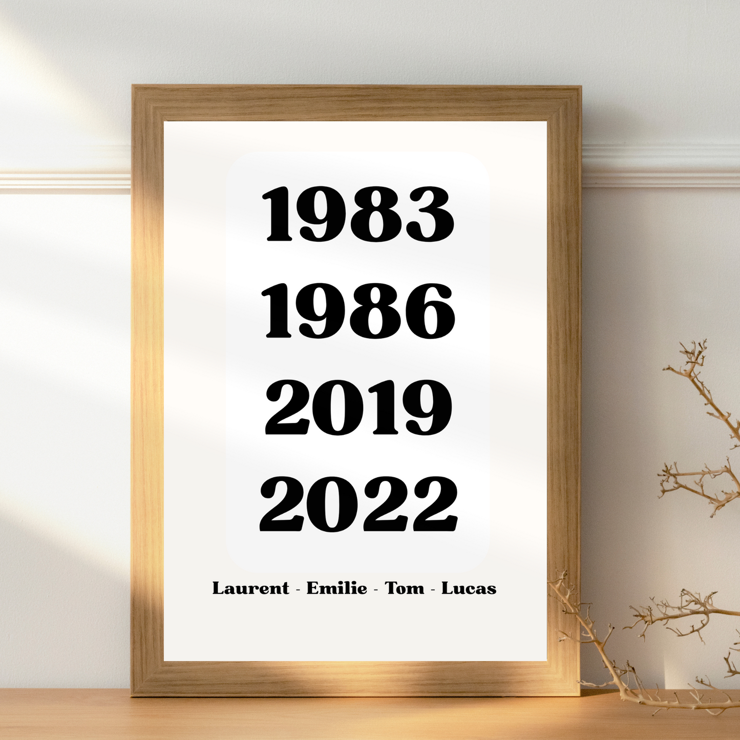 Affiche "Dates famille" - Poster dates de naissance personnalisé Noir