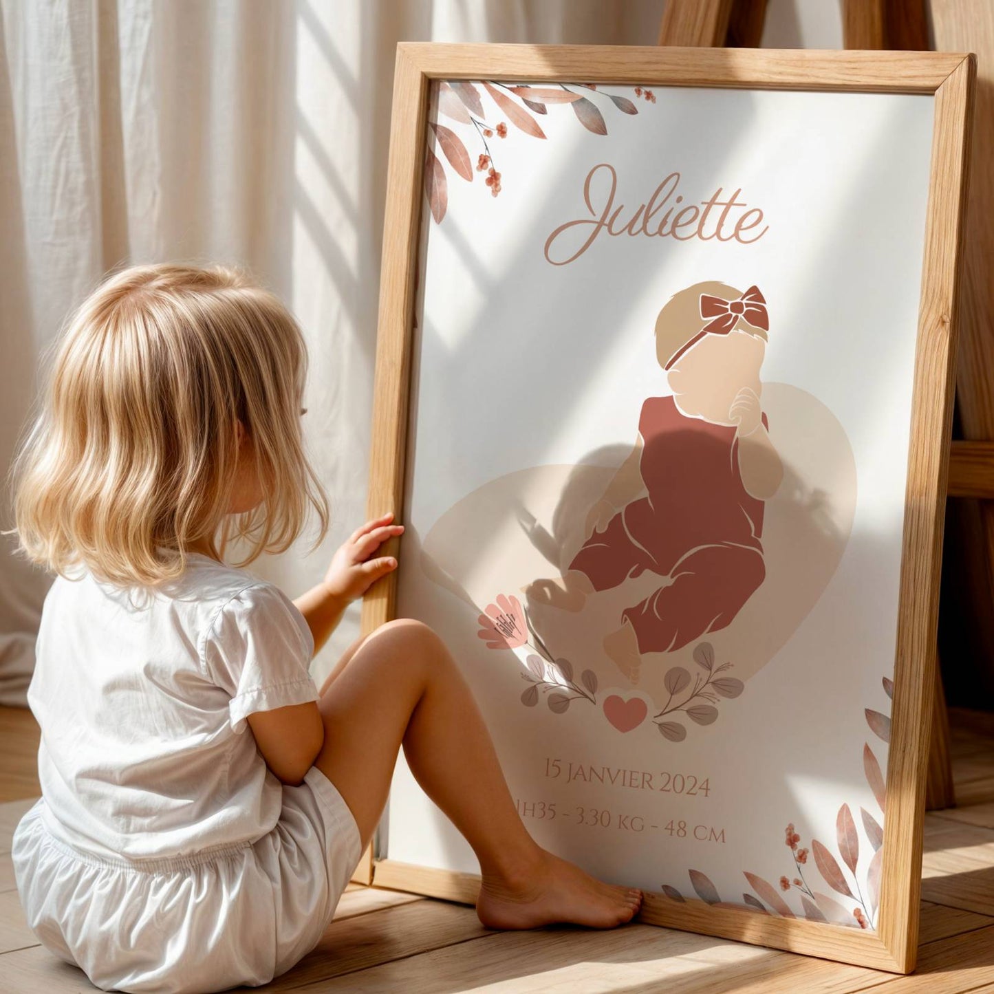 Affiche Naissance Personnalisée Fille – Silhouette Bohème Florale - Image 4