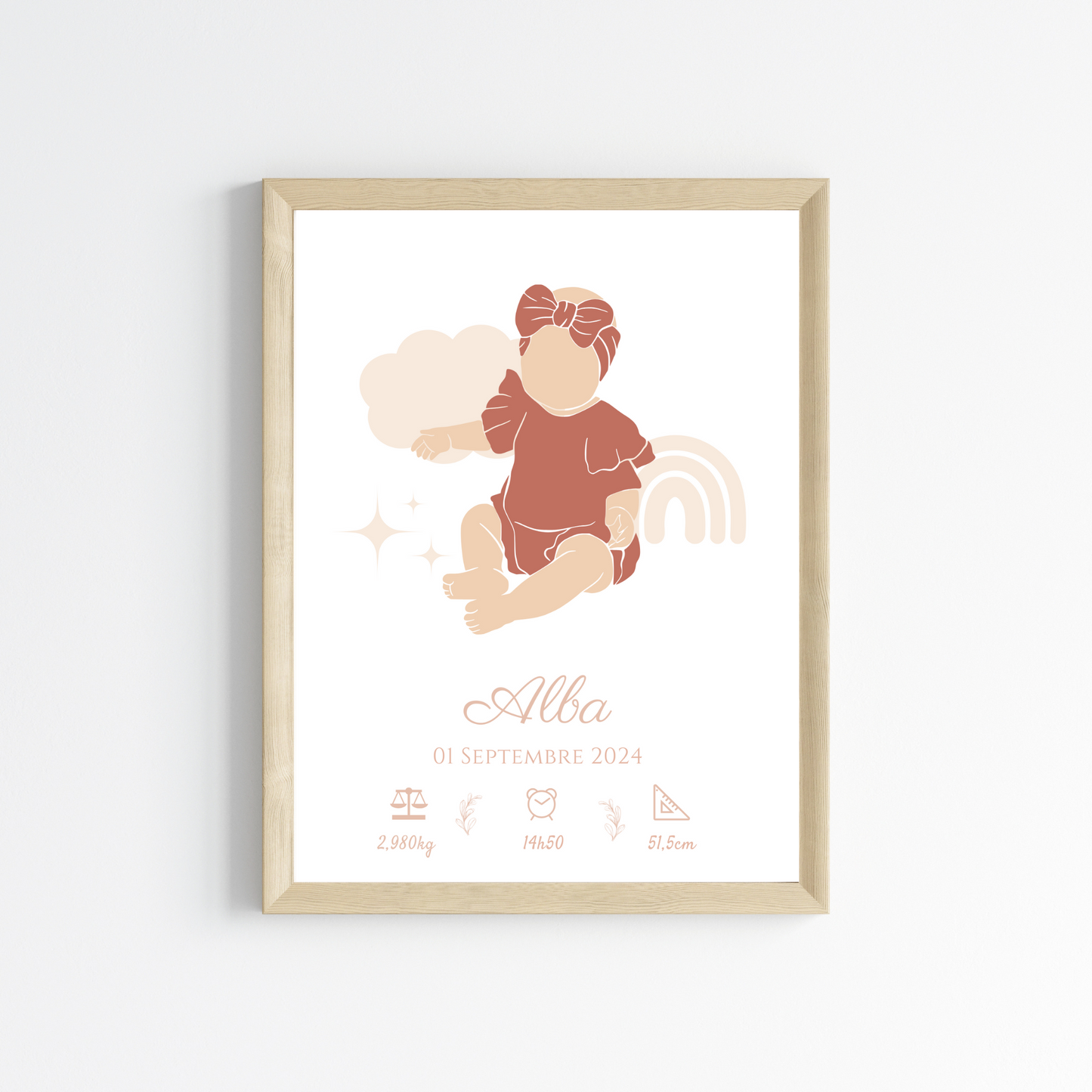 Affiche de Naissance Personnalisée Bohème - Prénom et Silhouette Abstraite - Le Temps des Paillettes
