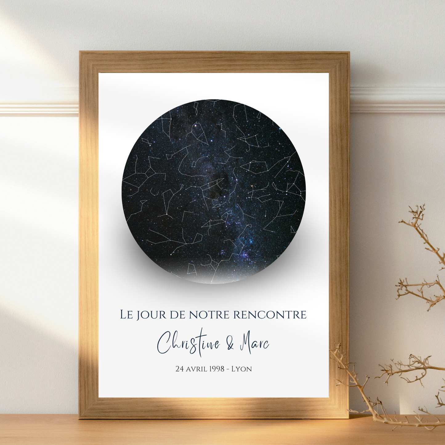 Affiche personnalisé avec carte du ciel étoilé - cadeau constellation pour couple - Cadeau rencontre - décoration personnalisée