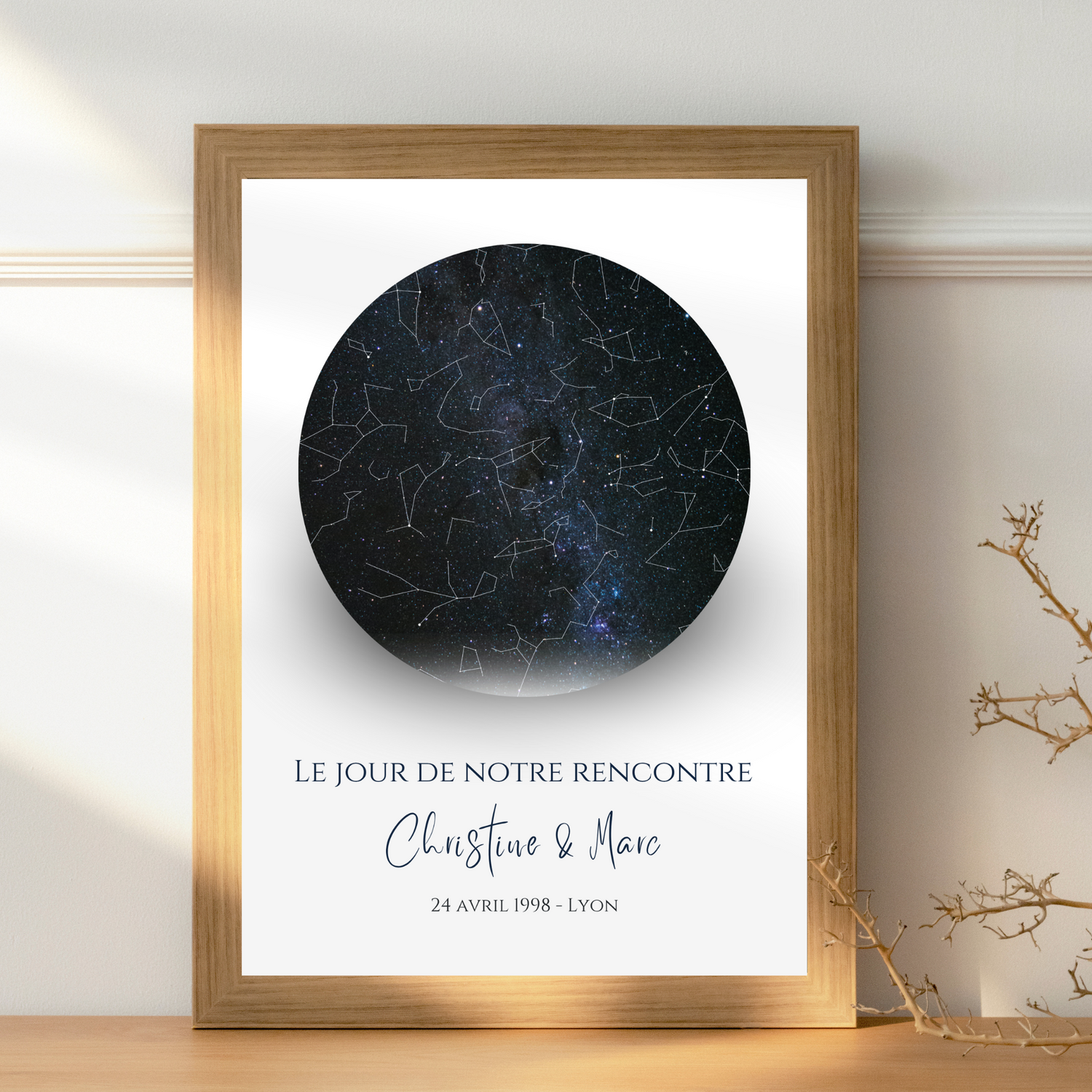 Affiche personnalisé avec carte du ciel étoilé - cadeau constellation pour couple - Cadeau rencontre - décoration personnalisée