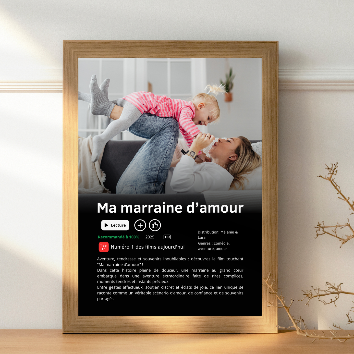 Affiche série/film Netflix Marraine personnalisée – Poster Marraine avec photo – Cadeau Noël Marraine – Baptême & Demande Marraine