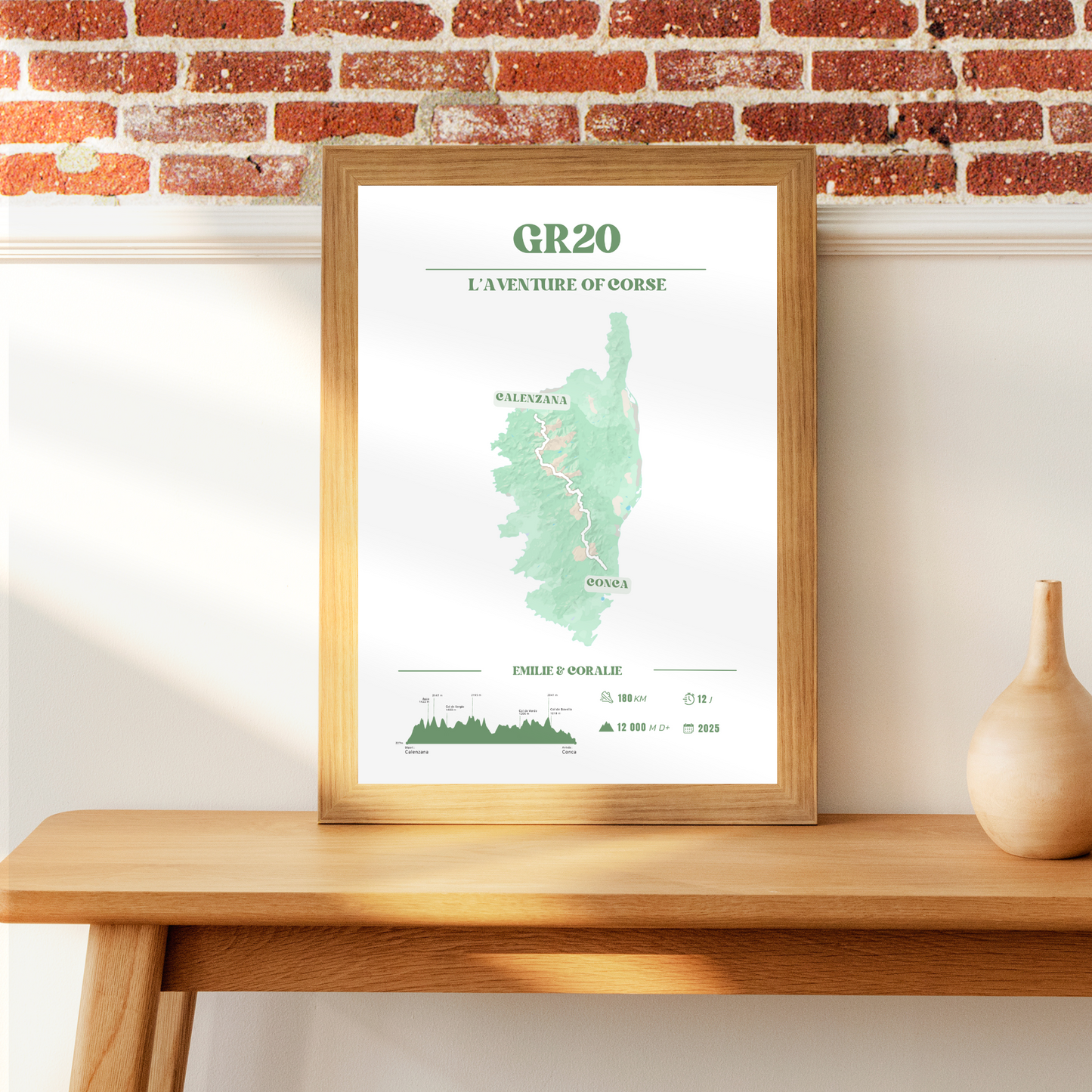 Affiche GR20 personnalisable – Souvenir de randonnée en Corse - Vert