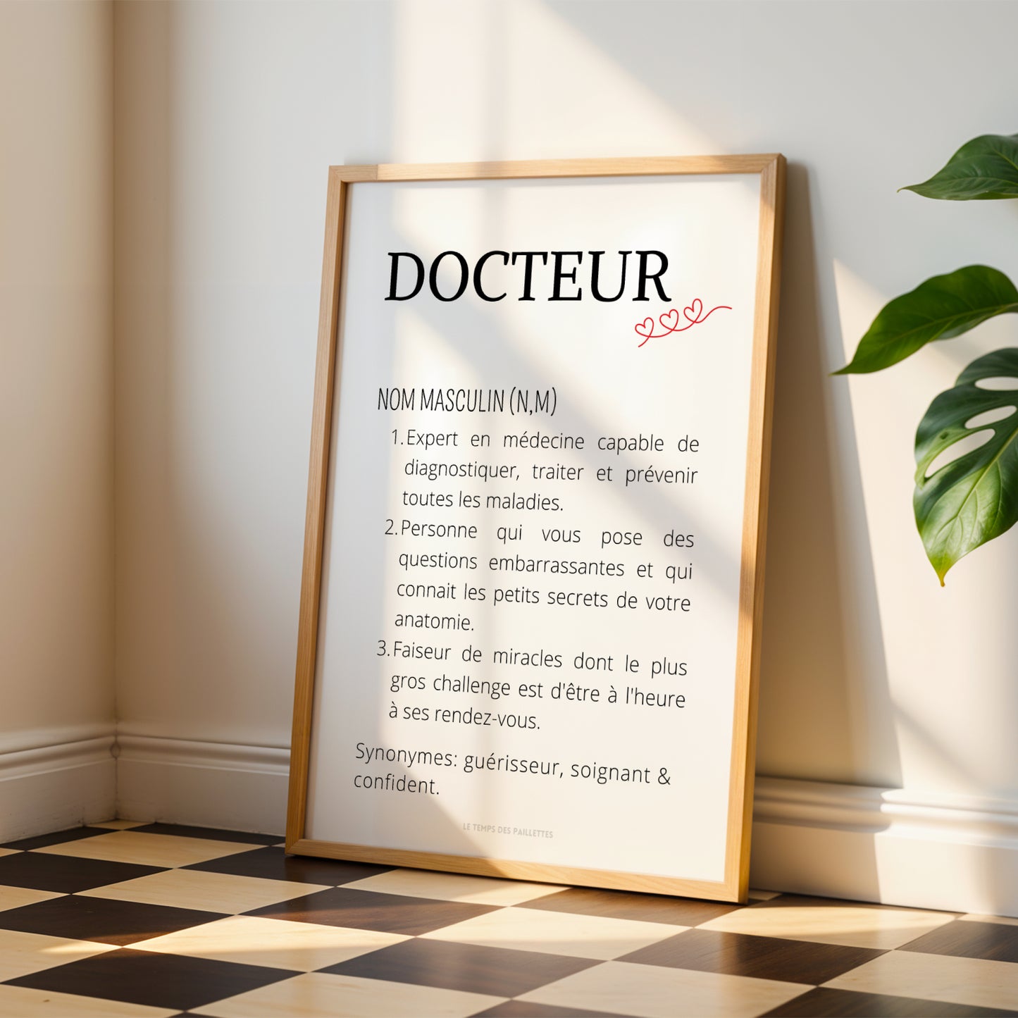 Affiche Définition Docteur – Affiche Profession Médecin Minimaliste – Décoration Bureau ou Salle d’Attente – Idée Cadeau Originale