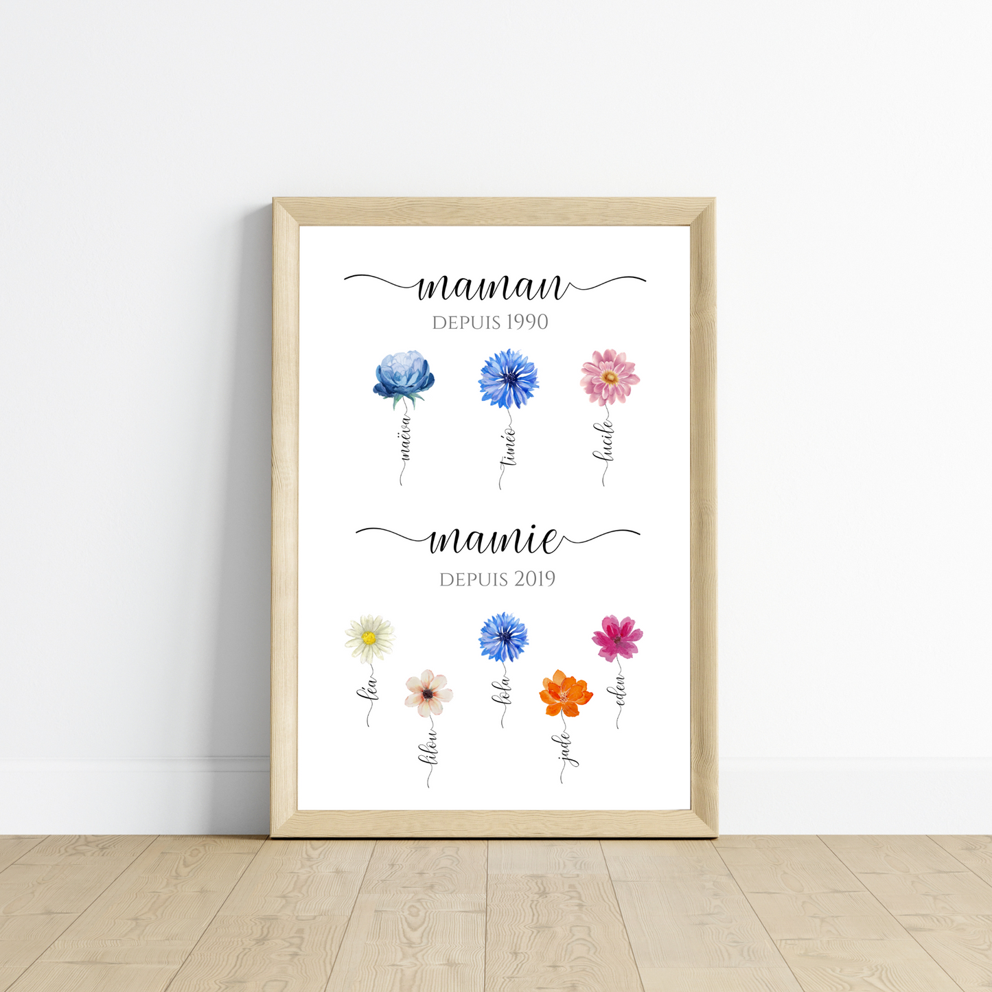 Affiche mamie et fleurs personnalisées - cadeau mamie et petits enfants - Le Temps des Paillettes