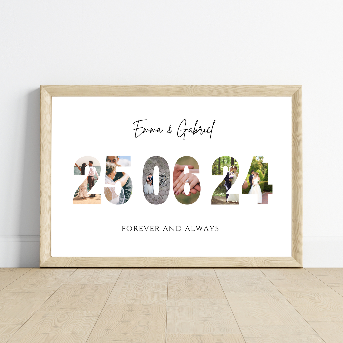 Affiche couple avec date et photo collage - Cadre photo personnalisé