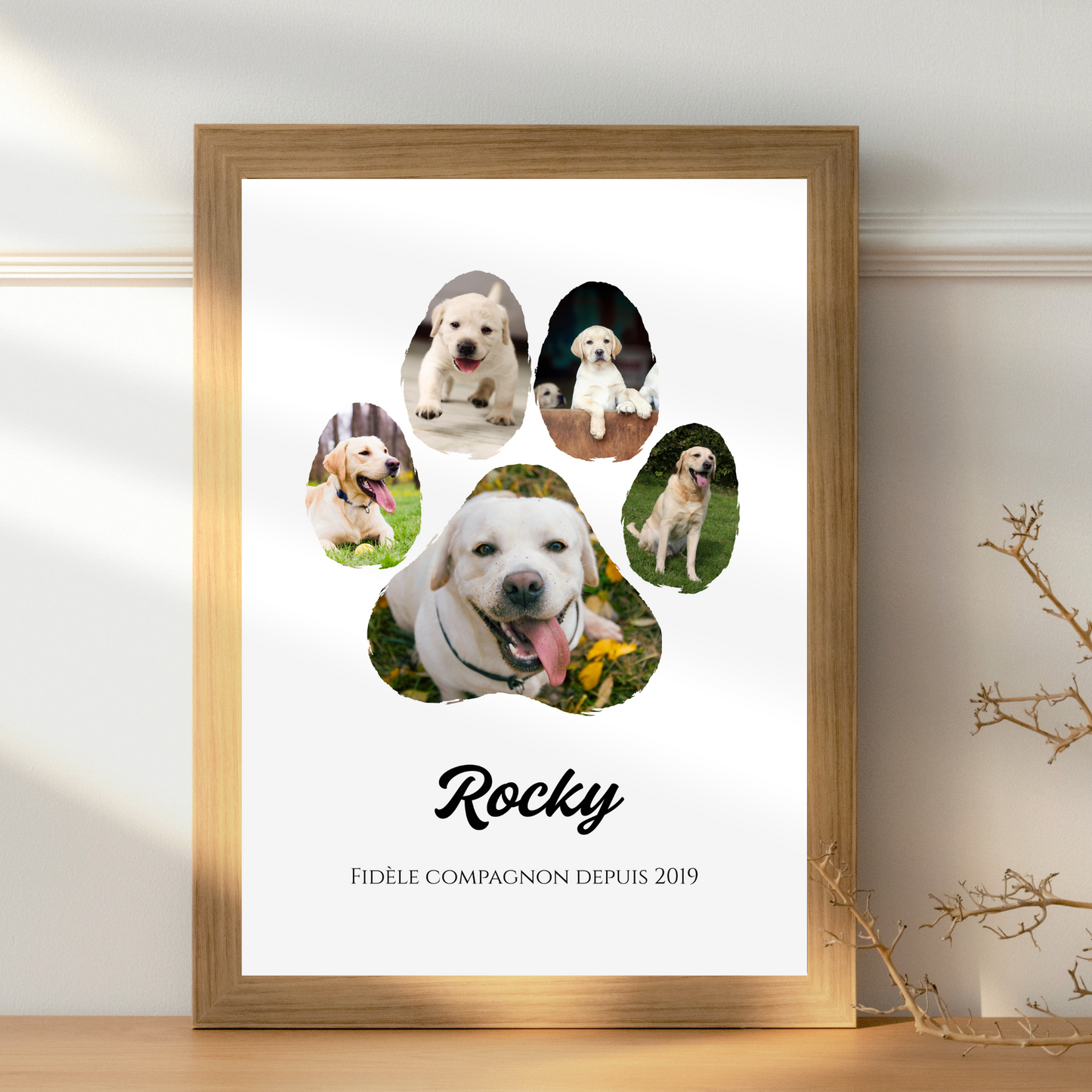 Affiche chien personnalisée Photo collage – Cadre poster photo collage empreinte de patte