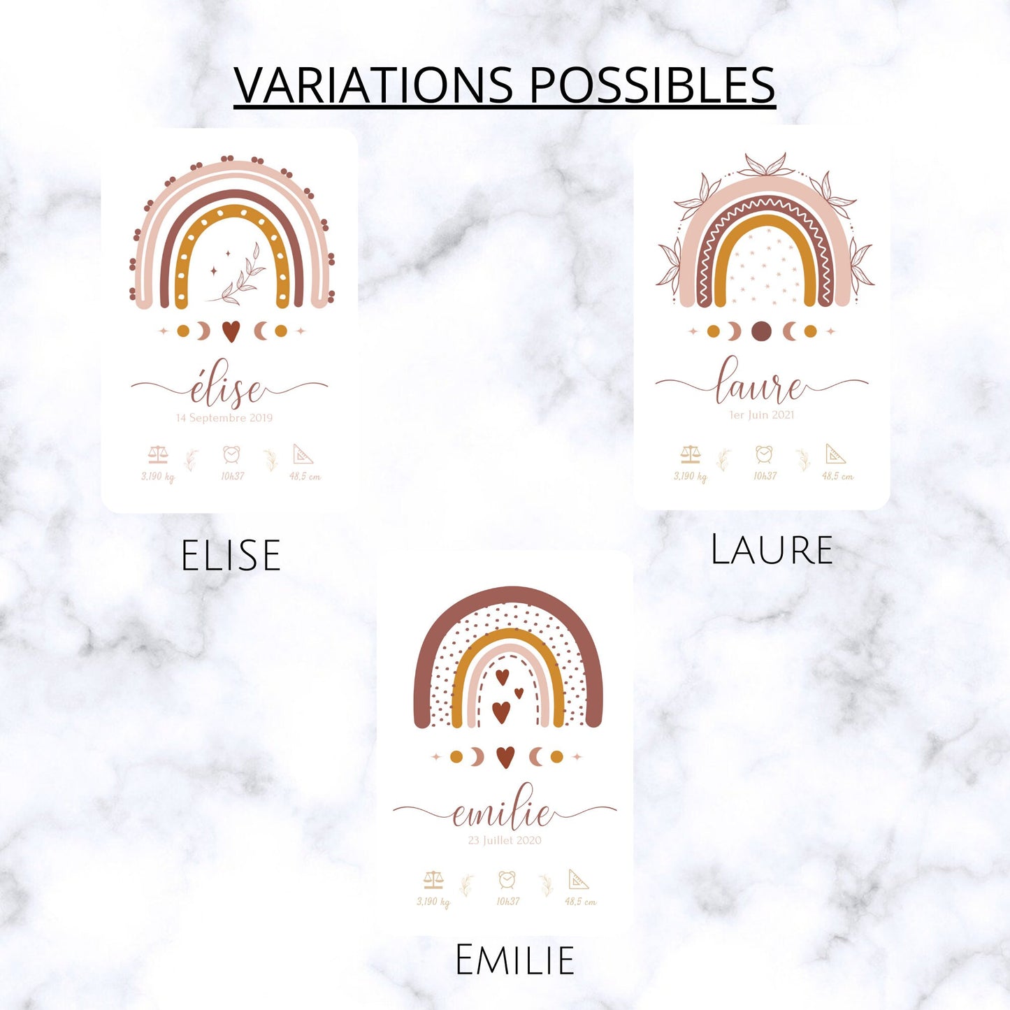 Affiche bébé arc en ciel bohème - cadeau naissance personnalisé terracotta par Le Temps des Paillettes - Le Temps des Paillettes