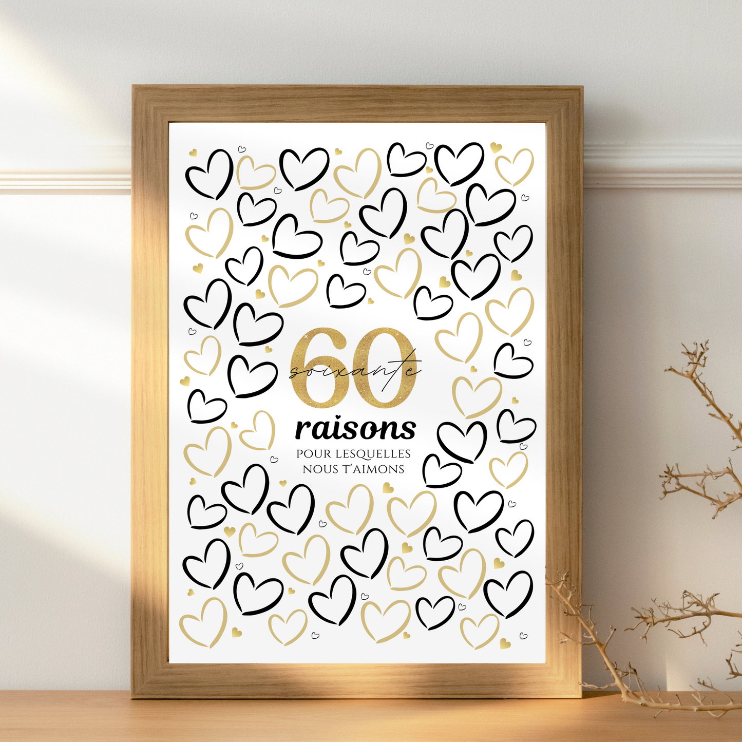 Affiche 60 coeurs à remplir, Carte Joyeux Anniversaire