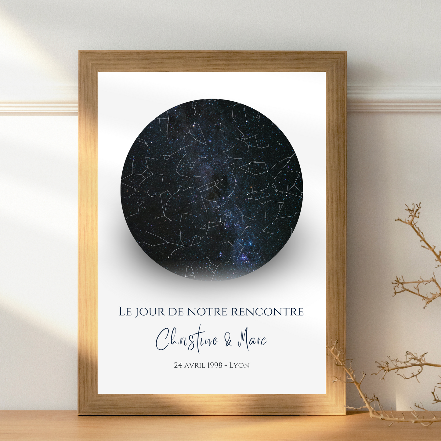 Affiche personnalisé avec carte du ciel étoilé - cadeau constellation pour couple - Cadeau rencontre - décoration personnalisée