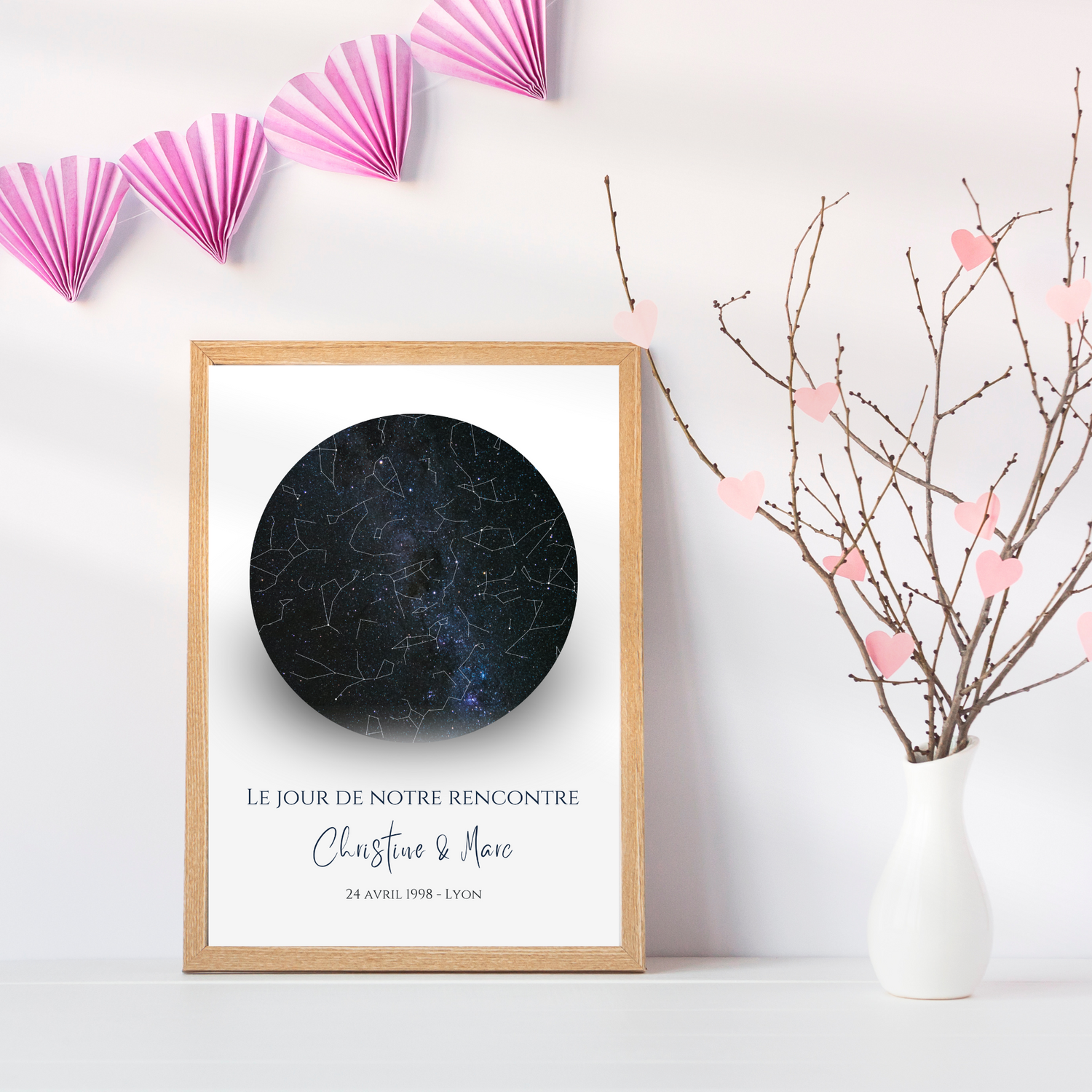 Affiche personnalisé avec carte du ciel étoilé - cadeau constellation pour couple - Cadeau rencontre - décoration personnalisée