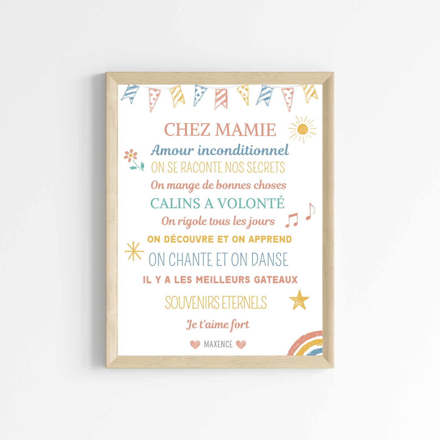 Affiche mamie personnalisée - fête des grand mère - cadeau mamie - Affiche nom de famille personnalisé par Le Temps des Paillettes - Le Temps des Paillettes