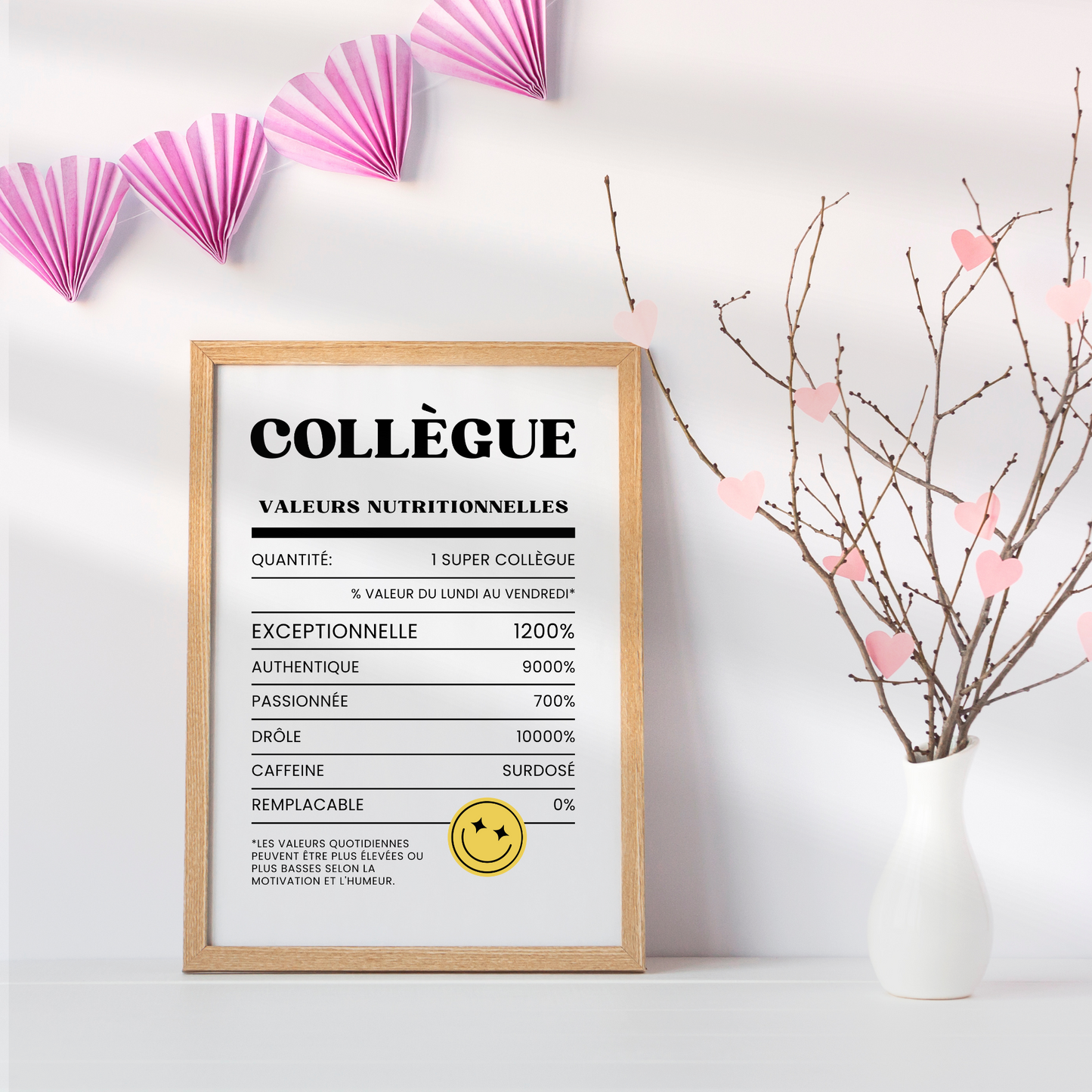 Valeurs nutritionnelles - affiche humoristique collègue homme femme pour cadeau de travail, départ retraite, secret santa ou anniversaire