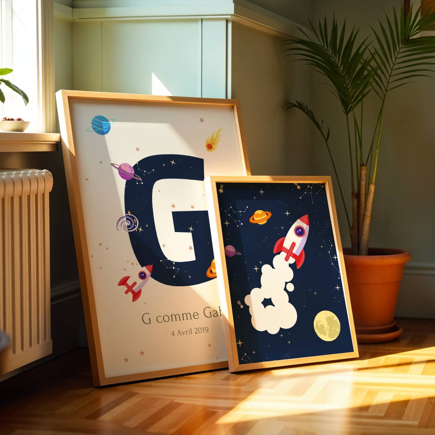 Set de 3 Affiches Espace Enfant -affiches alphabet, chiffres et prénom thème de l'espace pour enfant