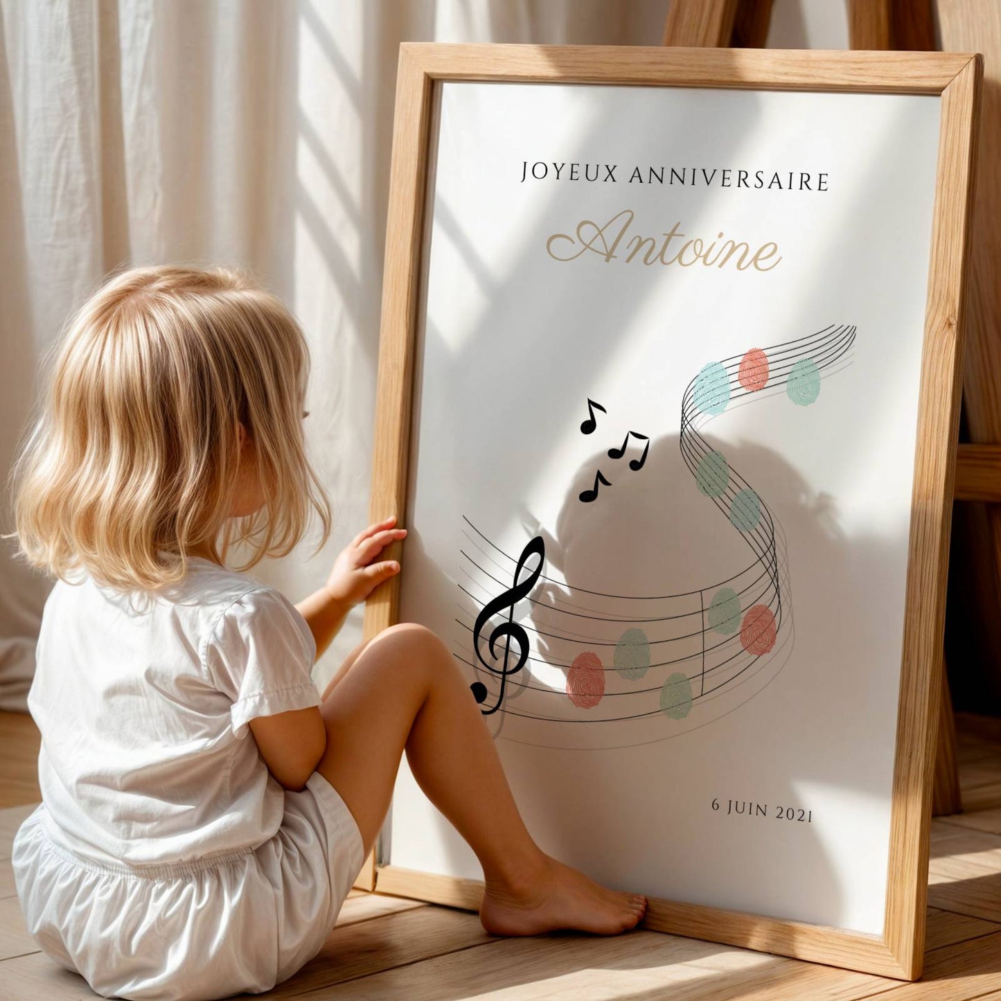 Arbre à empreintes personnalisé baptême / anniversaire - Décoration portée de musique et notes par le Temps des Paillettes - Image 4