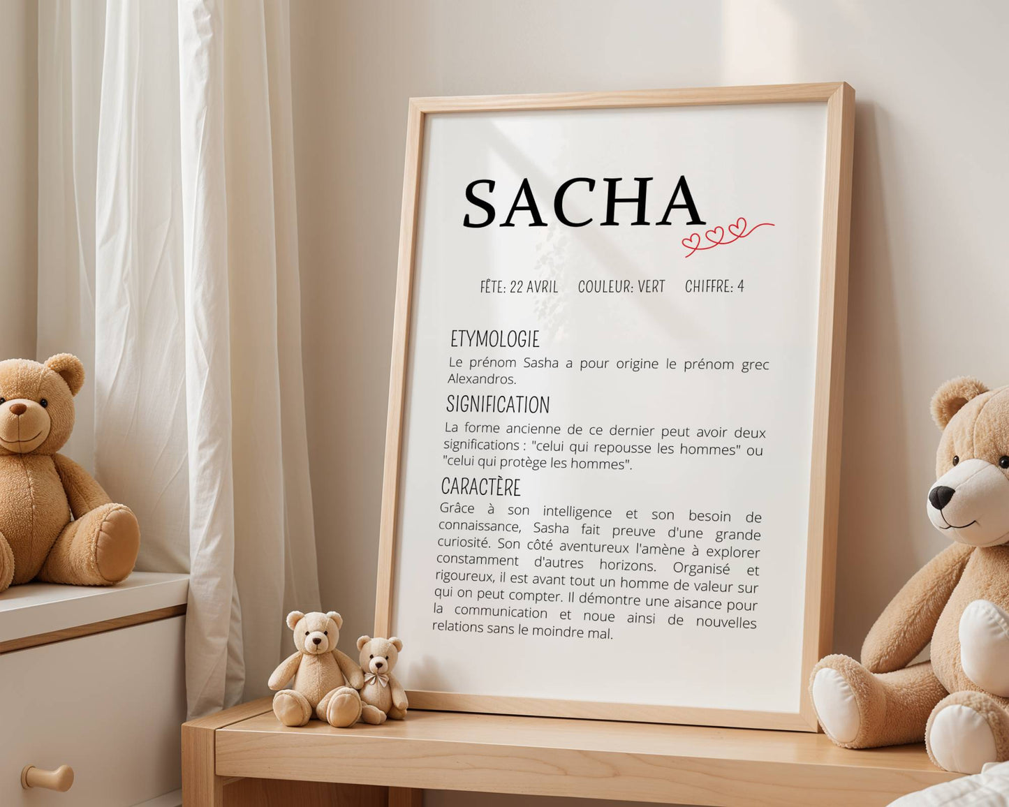 poster naissance prénom personnalisé définition noir blanc décoration murale enfant