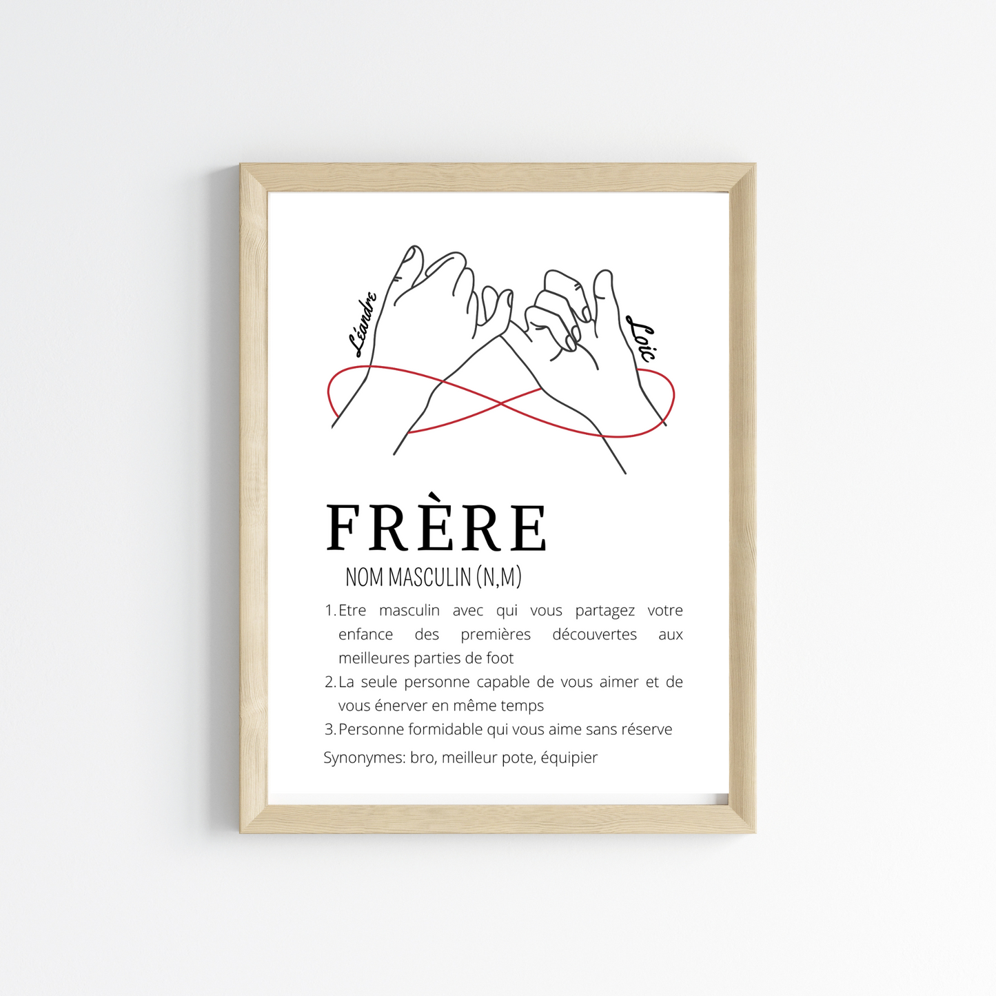 Affiche définition frère avec prénoms - Cadeau personnalisé frère par Le Temps des Paillettes - Le Temps des Paillettes
