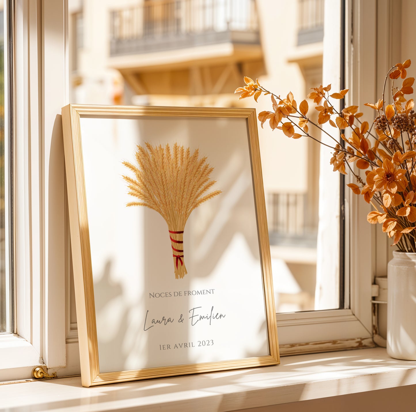 Affiche couple noce de froment - 3 ans de mariage - affiche anniversaire de mariage par Le Temps des Paillettes