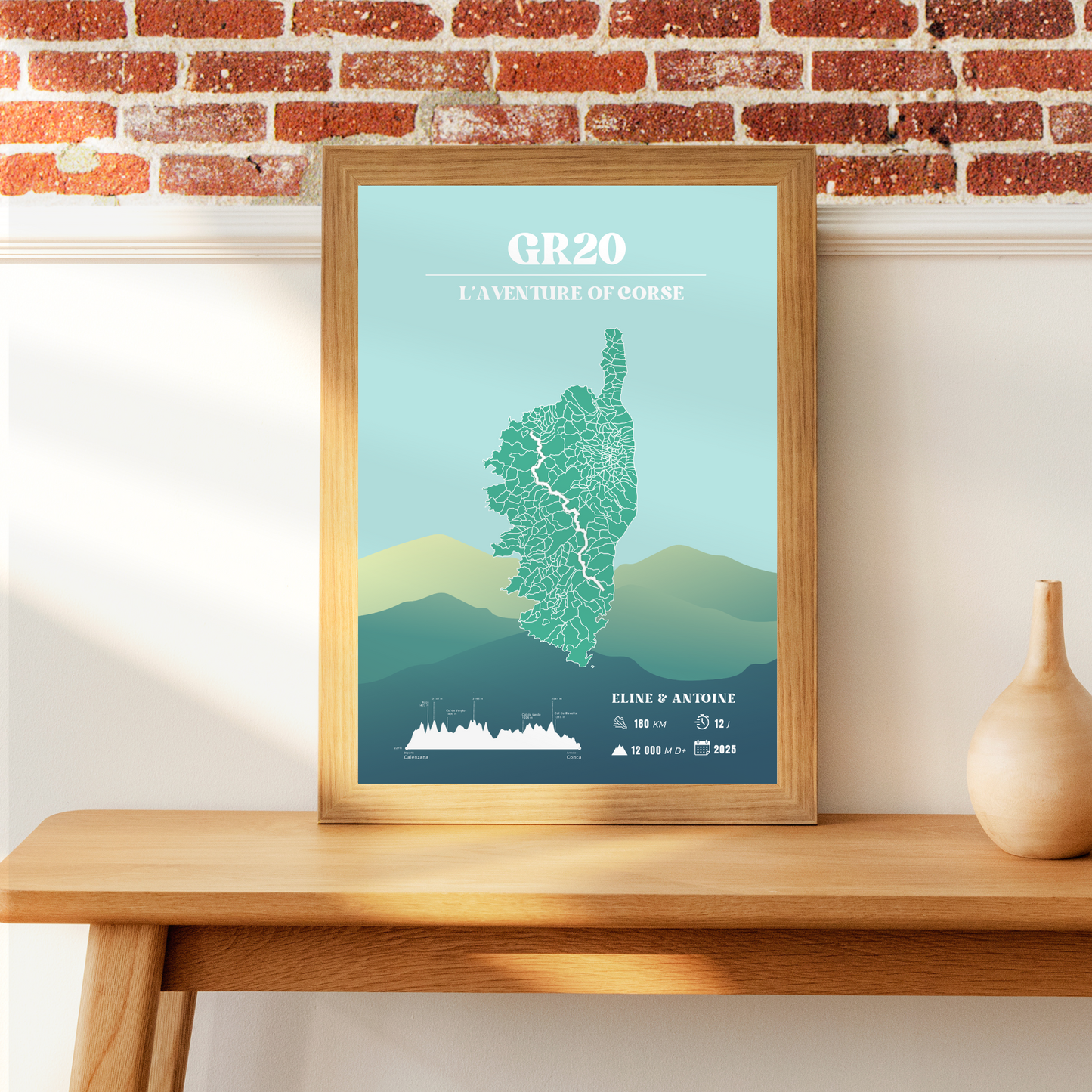 Affiche GR20 personnalisable - Poster voyage vintage bleu – Souvenir de randonnée en Corse