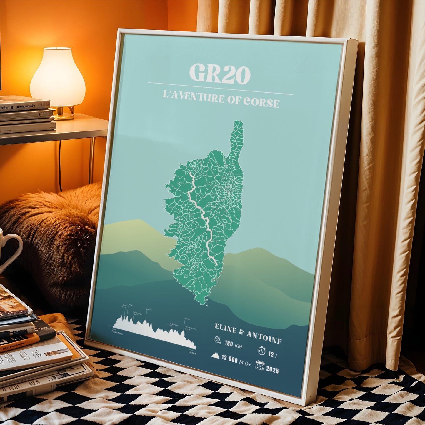 Affiche GR20 personnalisable - Poster voyage vintage bleu – Souvenir de randonnée en Corse - Image 5