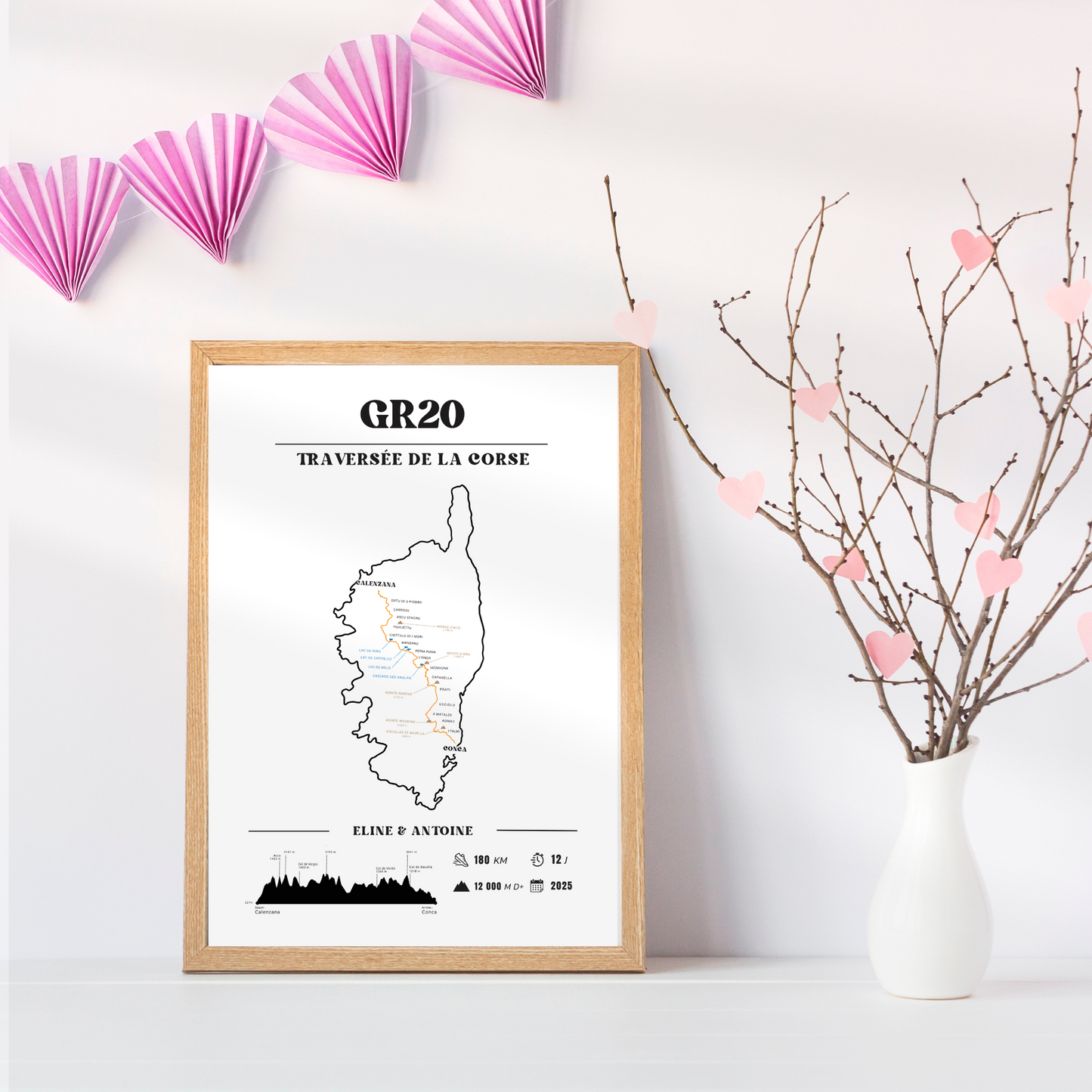 Affiche GR20 personnalisable – Souvenir de randonnée en Corse - Noir et blanc