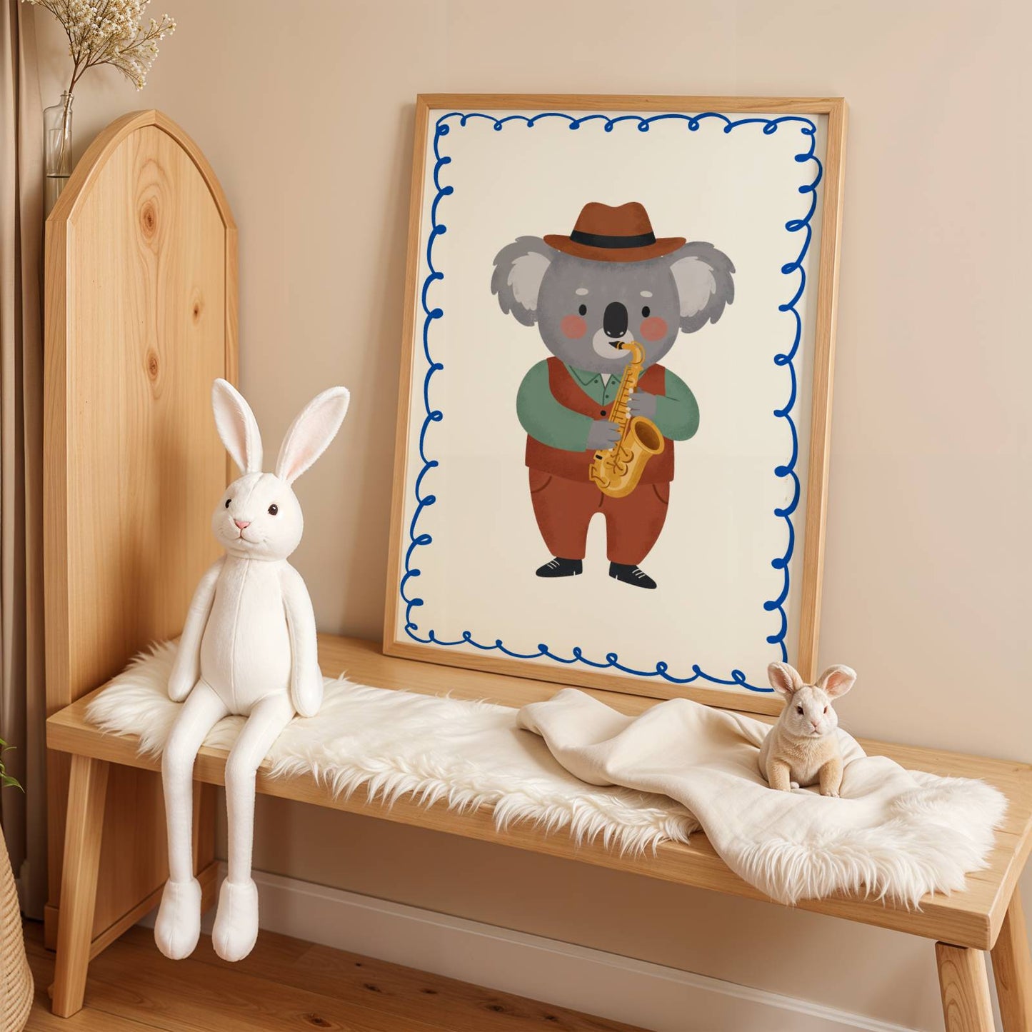 Affiche enfant Koala qui joue du Saxo, Poster Imprimable Animaux, Décoration Chambre Garçon, Salle de Jeux, Cadeau Musical Fun