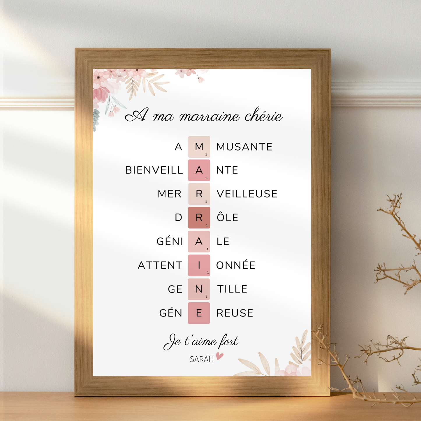 Affiche marraine personnalisée - cadeau marraine