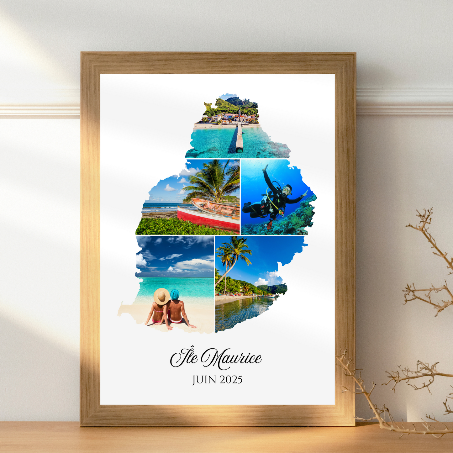 Affiche photos Île Maurice personnalisée – Carte & collage photo souvenir