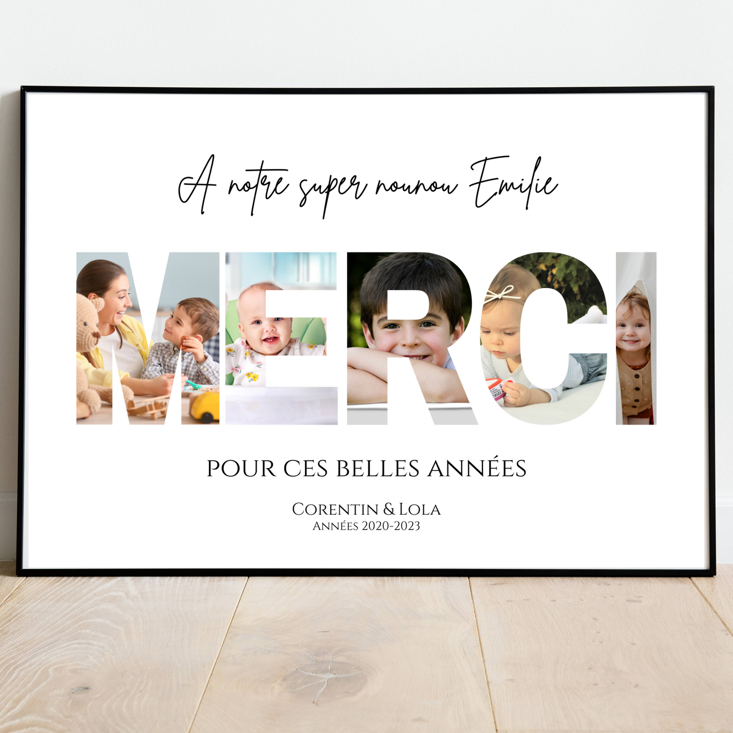 Cadre photo MERCI personnalisé - Affiche cadeau crèche nounou ou mam