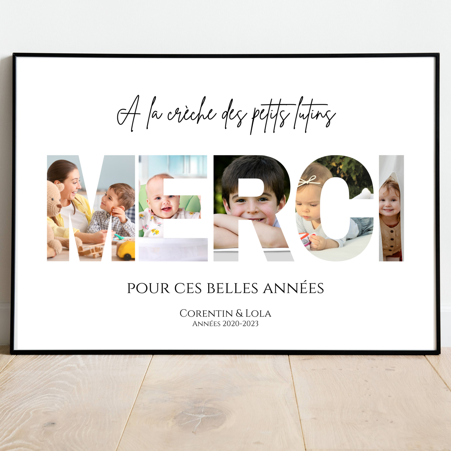 Cadre photo MERCI personnalisé - Affiche cadeau crèche nounou ou mam