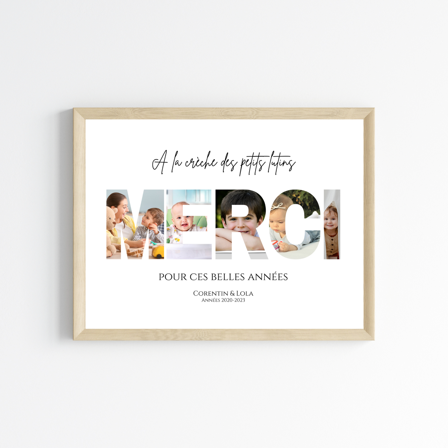 Cadre photo MERCI personnalisé - Affiche cadeau crèche nounou ou mam