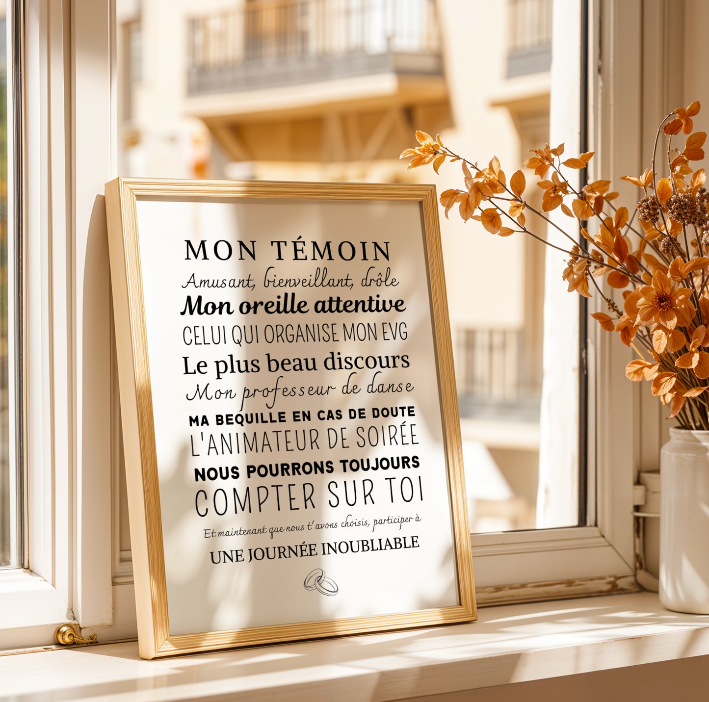 affiche témoin personnalisée, cadeau témoin mariage original, affiche remerciement témoin, idée cadeau témoin personnalisé, affiche super témoin de mariage, décoration mariage personnalisée, création Le Temps des Paillettes, affiche souvenir témoin mariage