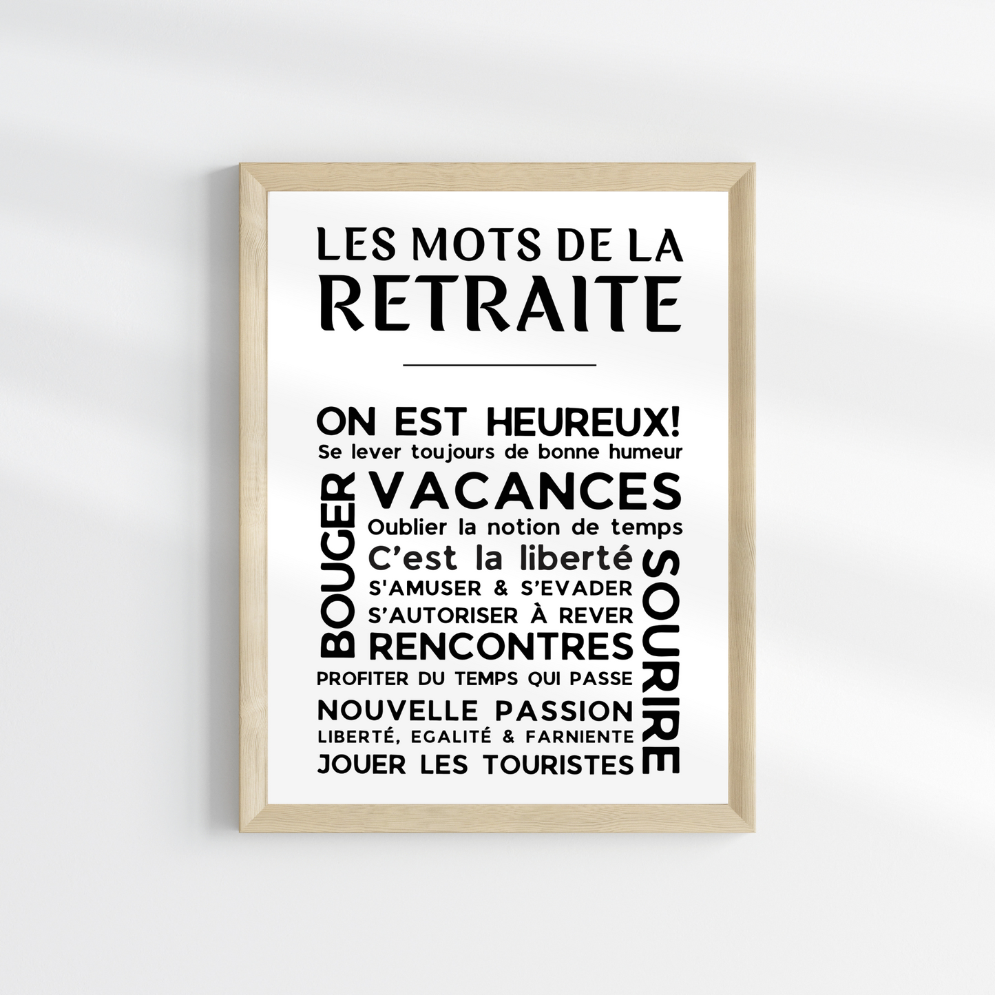 Affiche Les Mots de la Retraite - Poster pour Départ en Retraite - Cadeau Original pour Retraité - Décoration Départ en Retraite