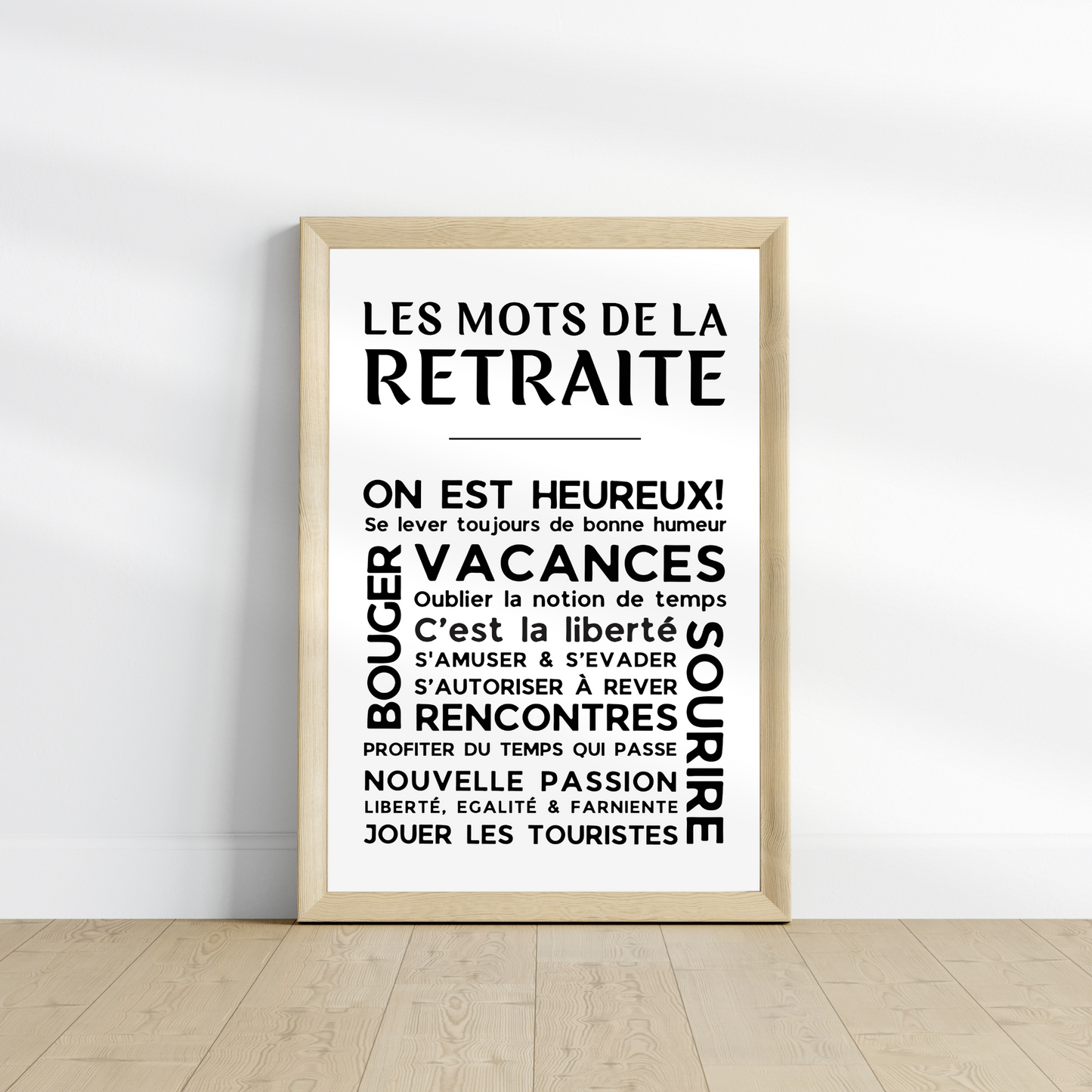 Affiche Les Mots de la Retraite - Poster pour Départ en Retraite - Cadeau Original pour Retraité - Décoration Départ en Retraite