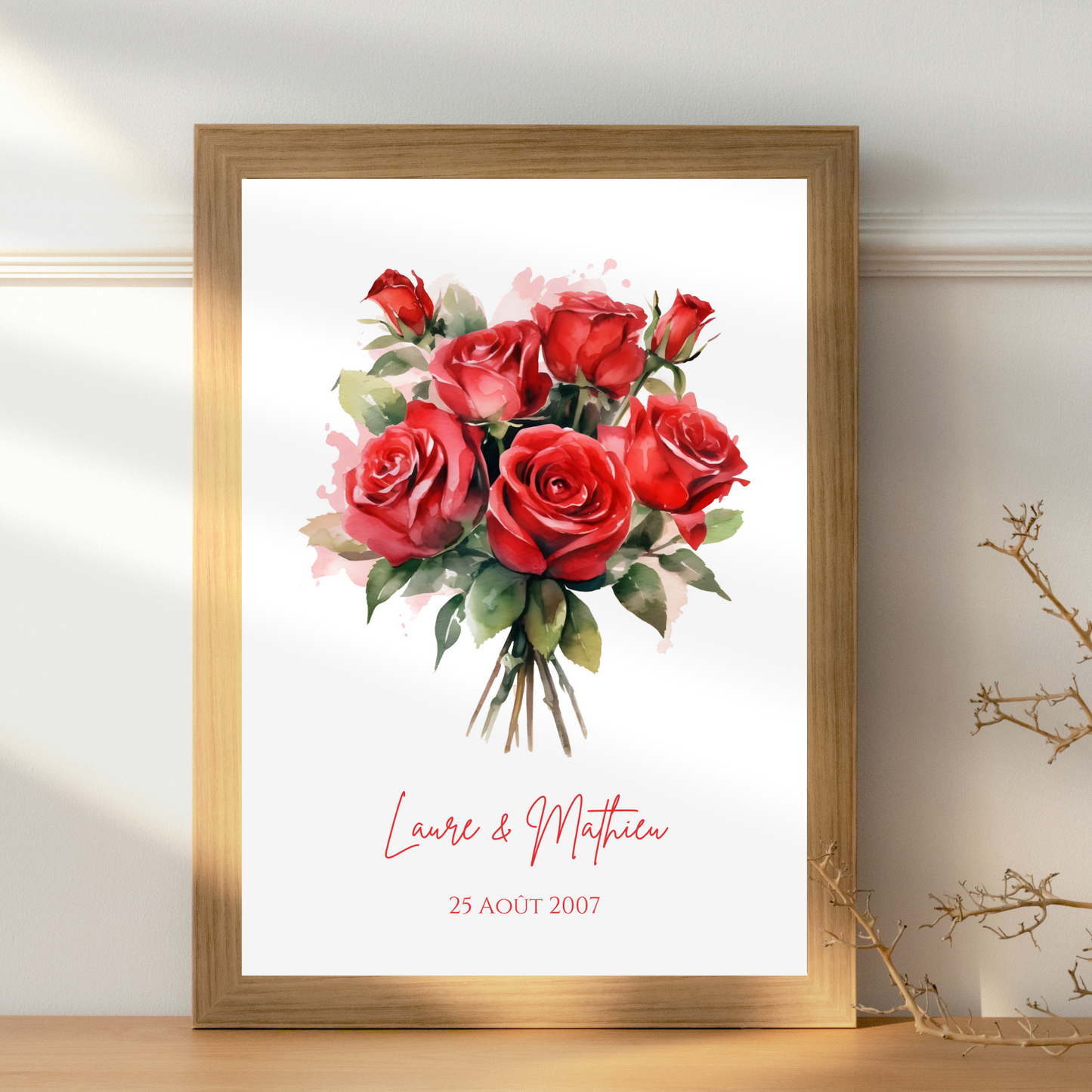 Affiche couple noce de rose - 17 ans de mariage - affiche anniversaire de mariage