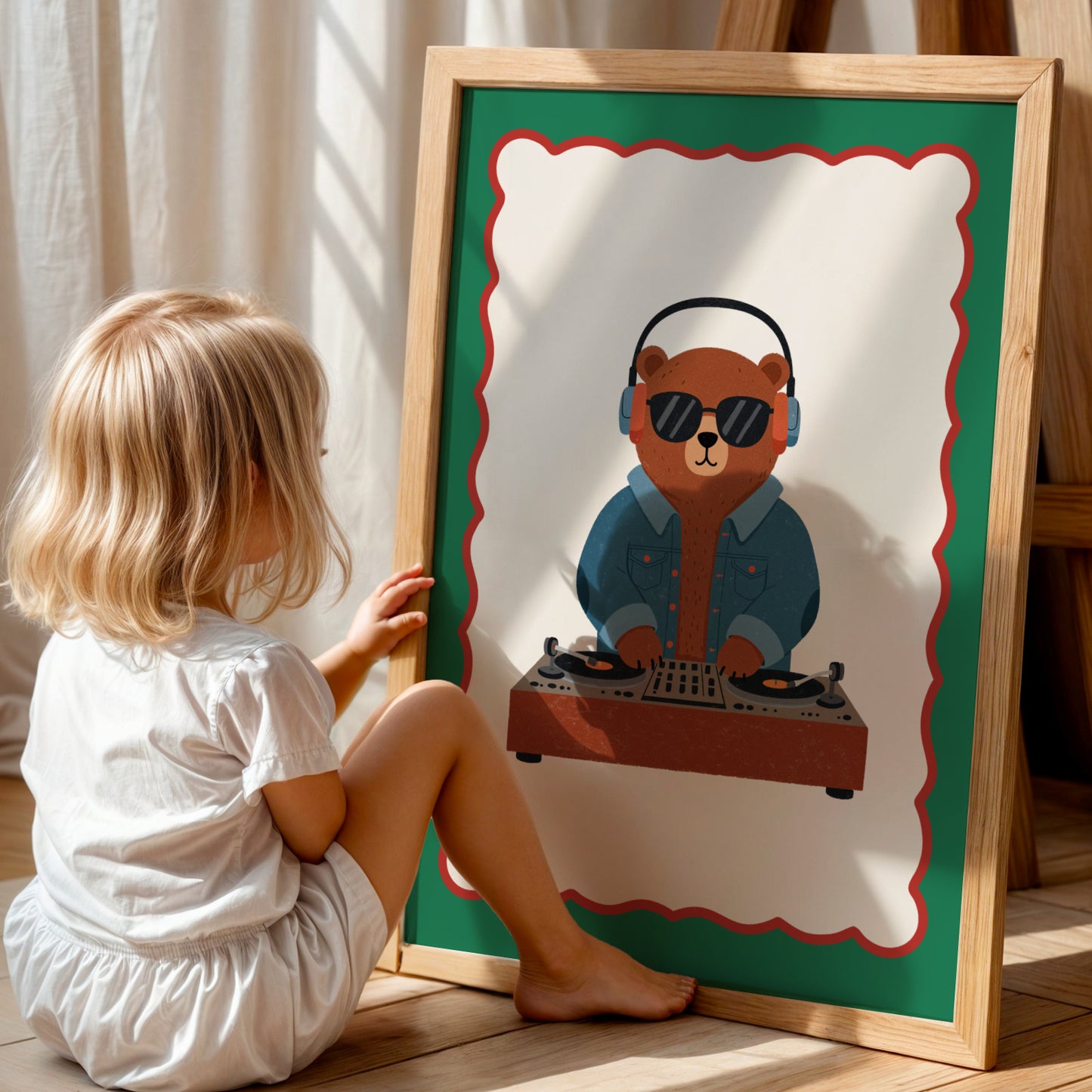 Affiche enfant Ours DJ Cool - Affiche enfant Dopamine colorée – Animal rigolo pour une déco pleine de joie