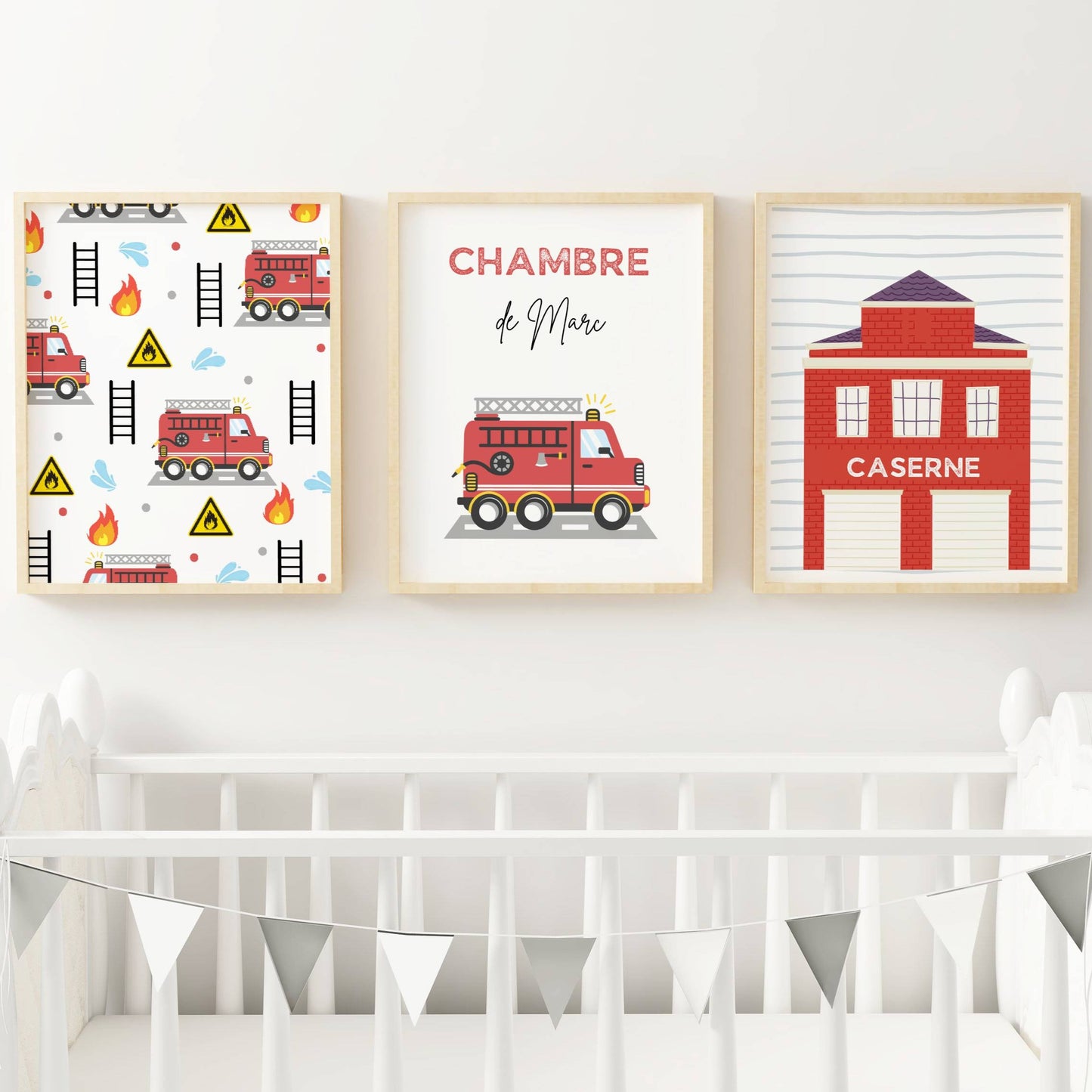 Affiches enfant pompier - Affiche chambre de garçon personnalisé - décoration pompier par Le Temps des Paillettes - Le Temps des Paillettes