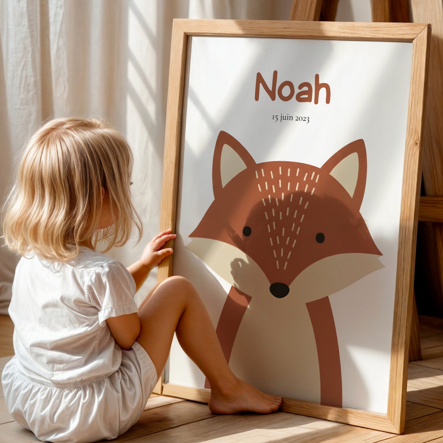 Affiche Enfant Prénom Personnalisée avec renard teinte terra cotta