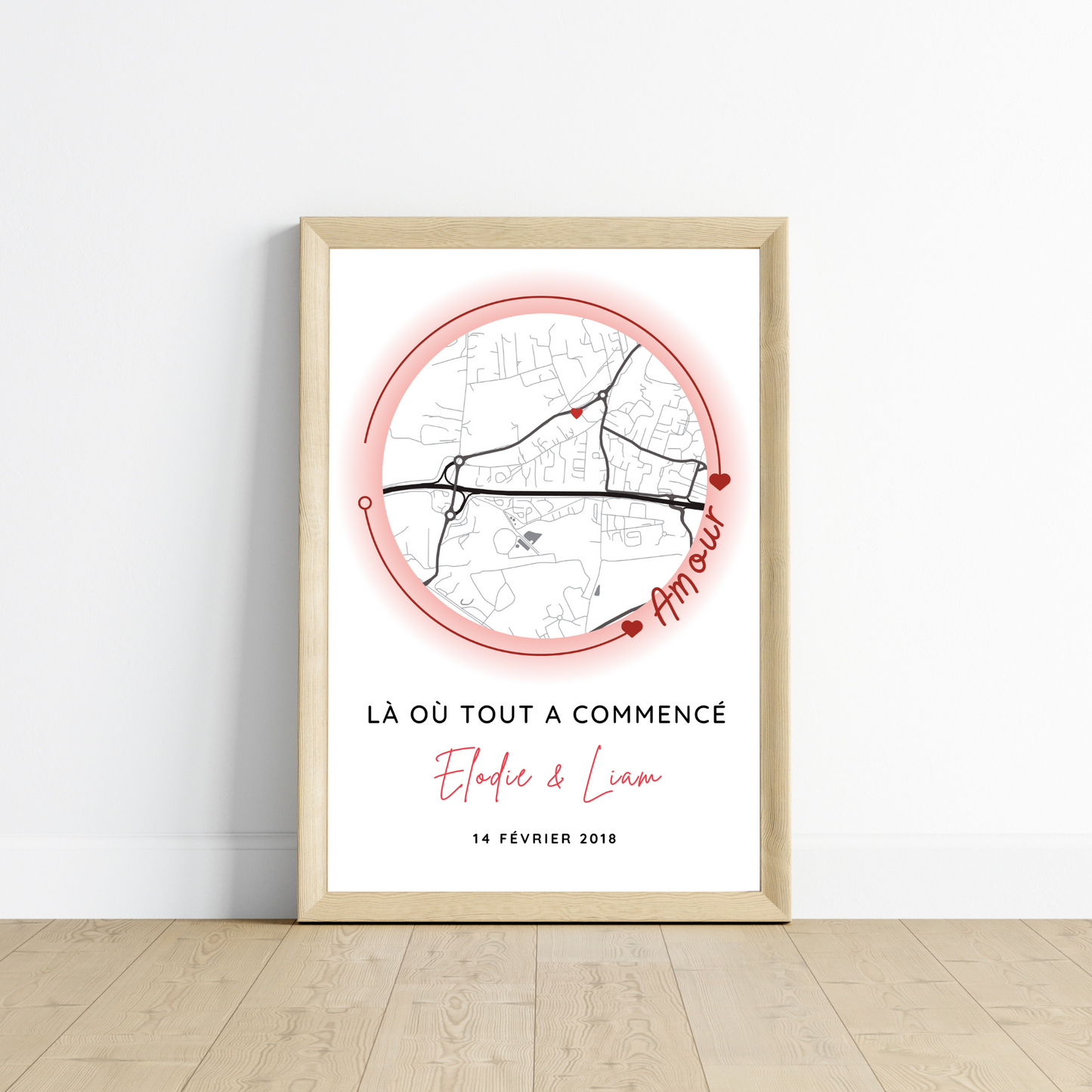 Affiche carte personnalisée pour couple avec lieu de rencontre - Affiche carte GPS là ou tout a commencé par Le Temps des Paillettes