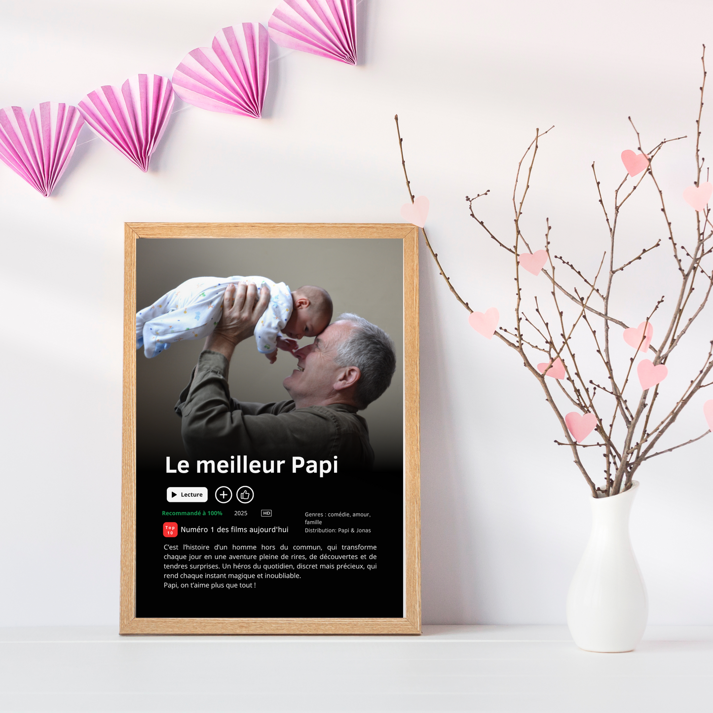 Affiche personnalisée style Netflix « Meilleur Papi du Monde » – Cadeau fête des grands-pères, Poster photo - anniversaire Papy